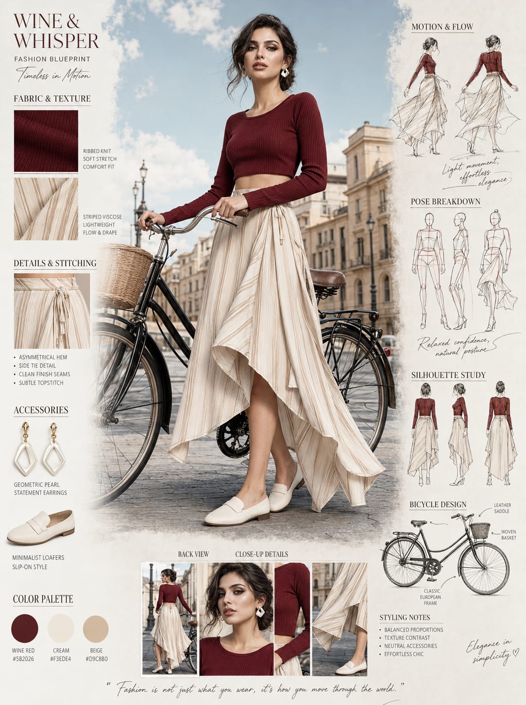 欧式复古单车时尚手稿概念设计图 / Fashion Blueprint Concept Sheet European Bicycle Style，人像与摄影，人像、电影感、时尚，案例输出图 1