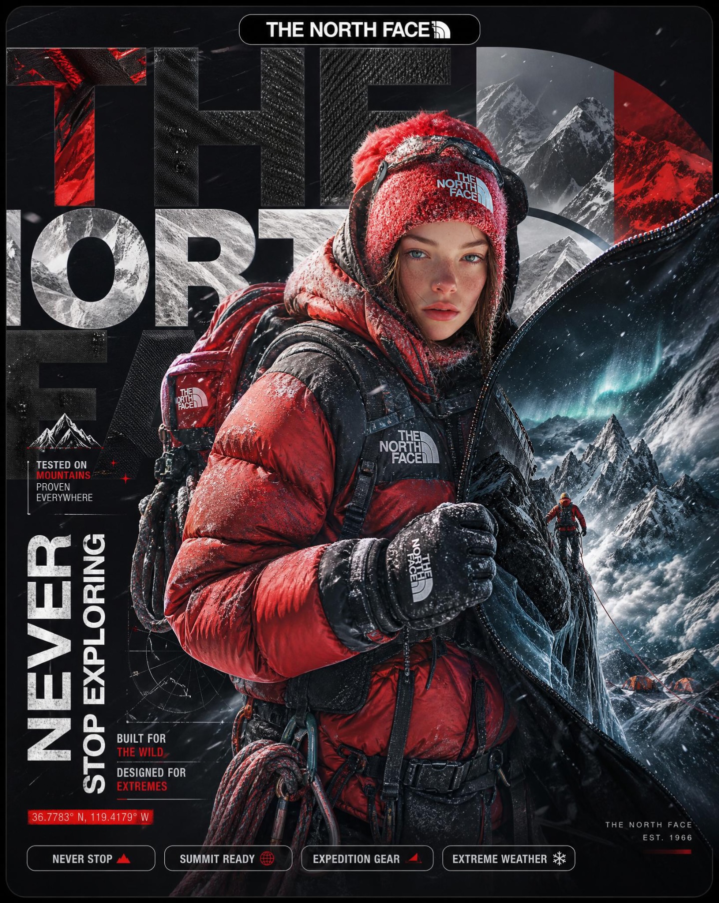 北面超写实主义极地远征视觉海报 / The North Face Surreal Expedition Advertising Poster，人像与摄影，人像、电影感、时尚，案例输出图 1