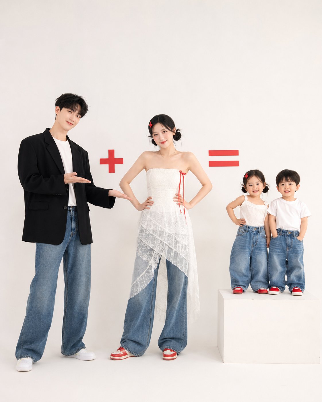 极简韩系创意时尚家庭人像全家福摄影 / Minimalist Korean Creative Fashion Family Portrait Photography，角色设计，人像、时尚、角色，案例输出图 1