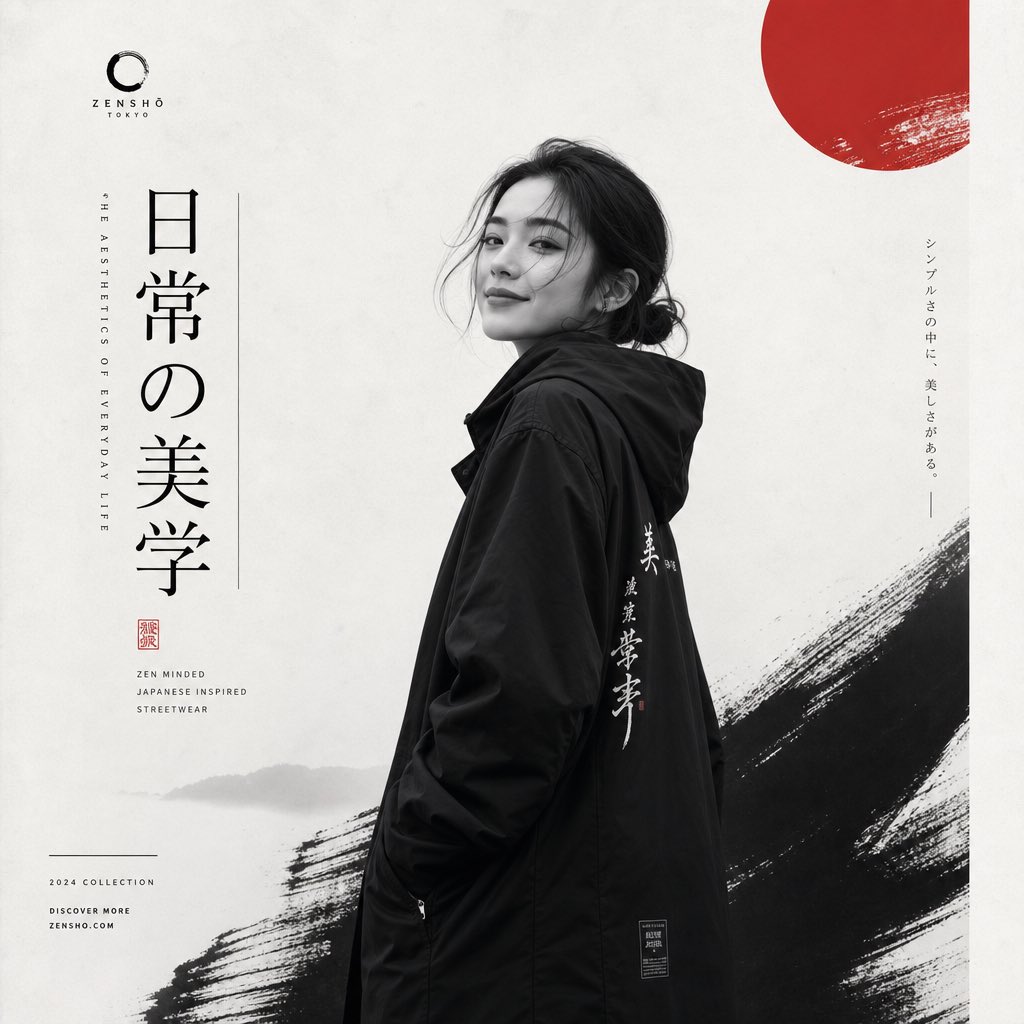 日式极简主义高端时尚海报 / Japanese Minimalist Fashion Editorial Poster,人像与摄影,人像、电影感、时尚,案例输出图 1