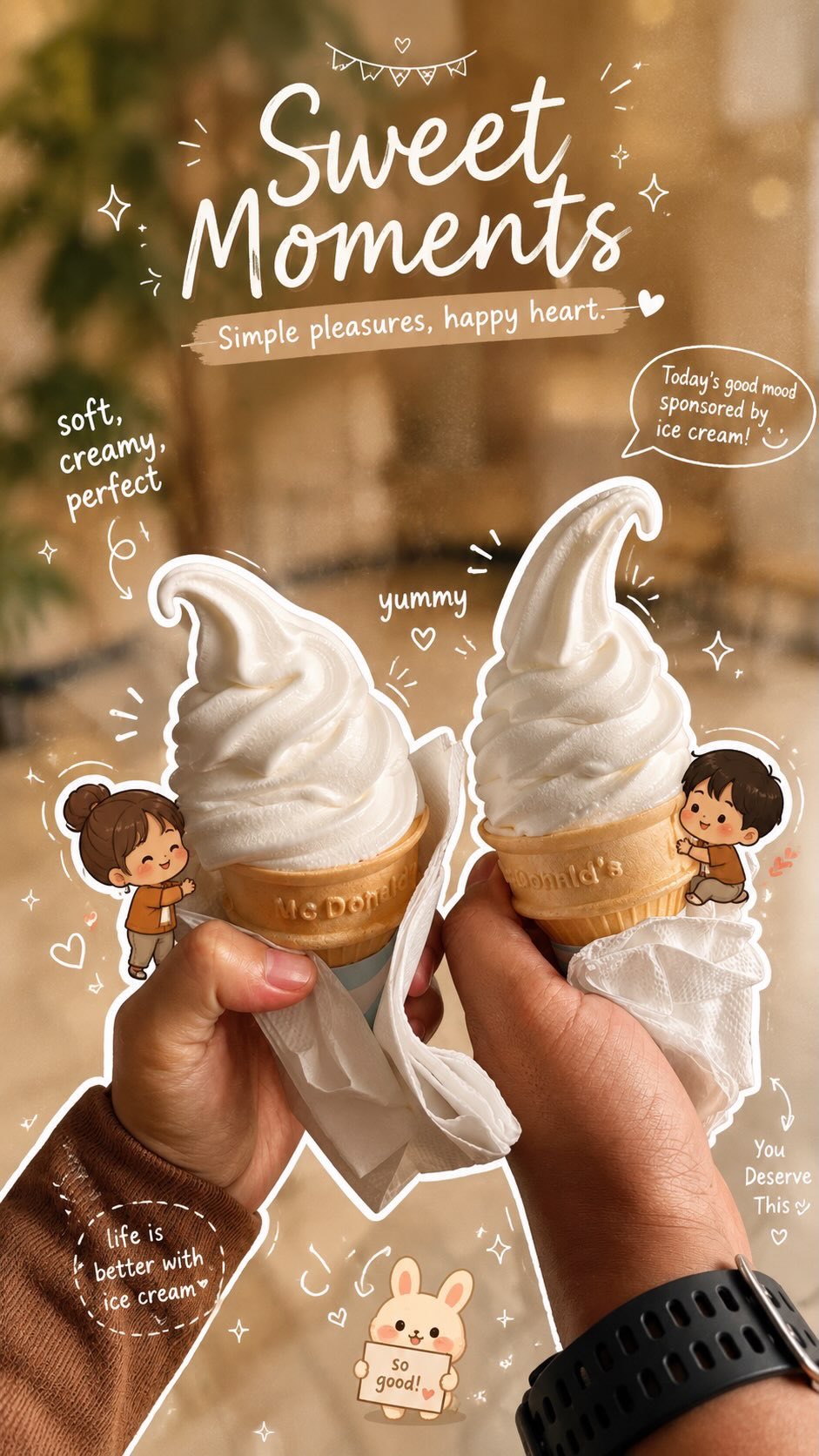 手持香草冰淇淋可爱手帐风摄影 / Vanilla Ice Cream Kawaii Scrapbook Aesthetic,角色设计,电影感、插画、角色,案例输出图 1