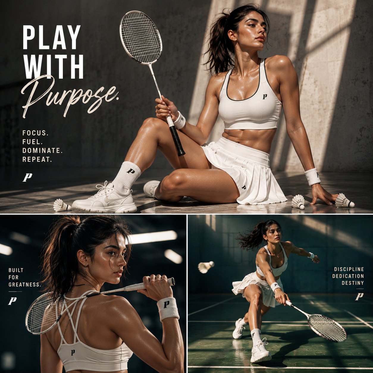 高端羽毛球运动时尚海报拼贴 / Premium Badminton Sports Editorial Poster Collage,人像与摄影,人像、电影感、时尚,案例输出图 1