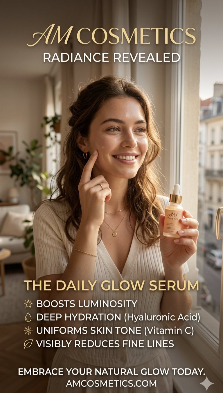 阳光公寓自然美感护肤品牌宣传海报 / Skincare Brand Advertisement Natural Beauty Serum，海报与插画，海报、插画、角色，案例输出图 1