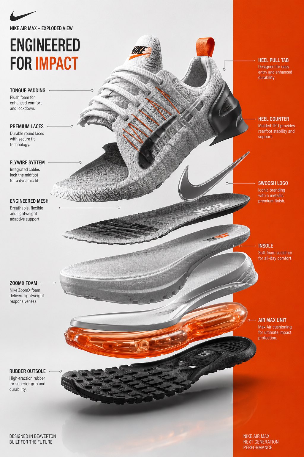 未来感耐克球鞋零件爆炸图 / Nike Sneaker Exploded View Infographic Tech Style,人像与摄影,人像、电影感、信息图,案例输出图 1