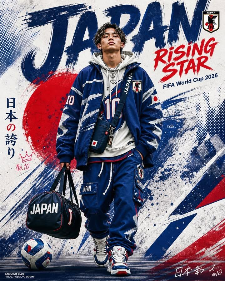 2026世界杯日本潮流足球海报 / Japan Fifa World Cup 2026 Sports Poster，人像与摄影，人像、海报、排版，案例输出图 1