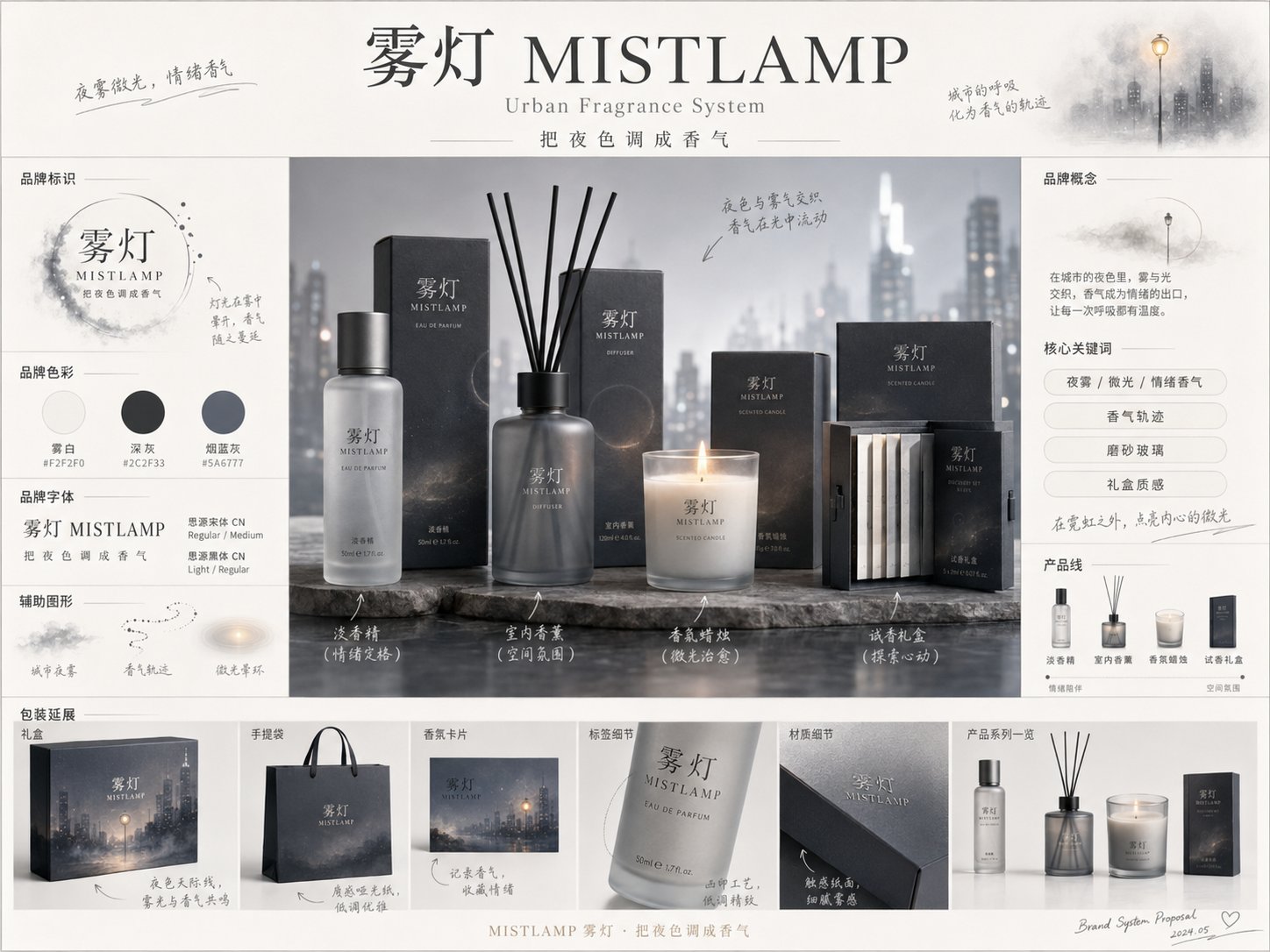 品牌全案概念提案板 / Brand Concept Proposal Board，UI 与社交媒体截图，时尚、海报、UI，案例输出图 2