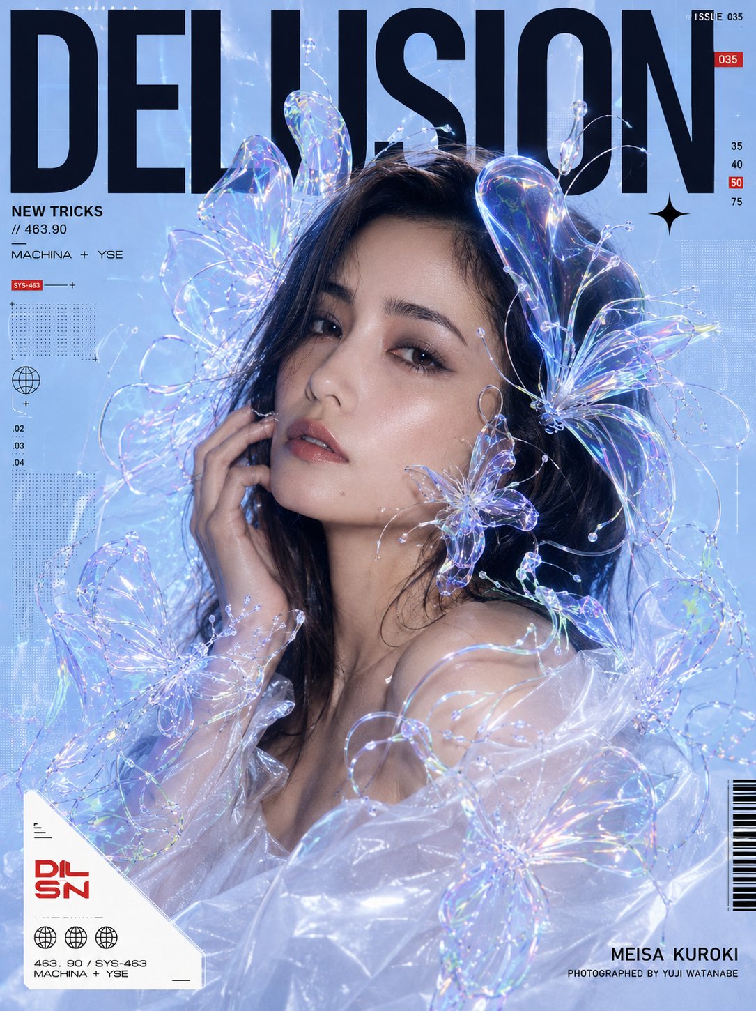 赛博奢华未来感时尚杂志封面人像 / Cyber Luxury Futuristic Fashion Magazine Cover,UI 与社交媒体截图,人像、电影感、时尚,案例输出图 1
