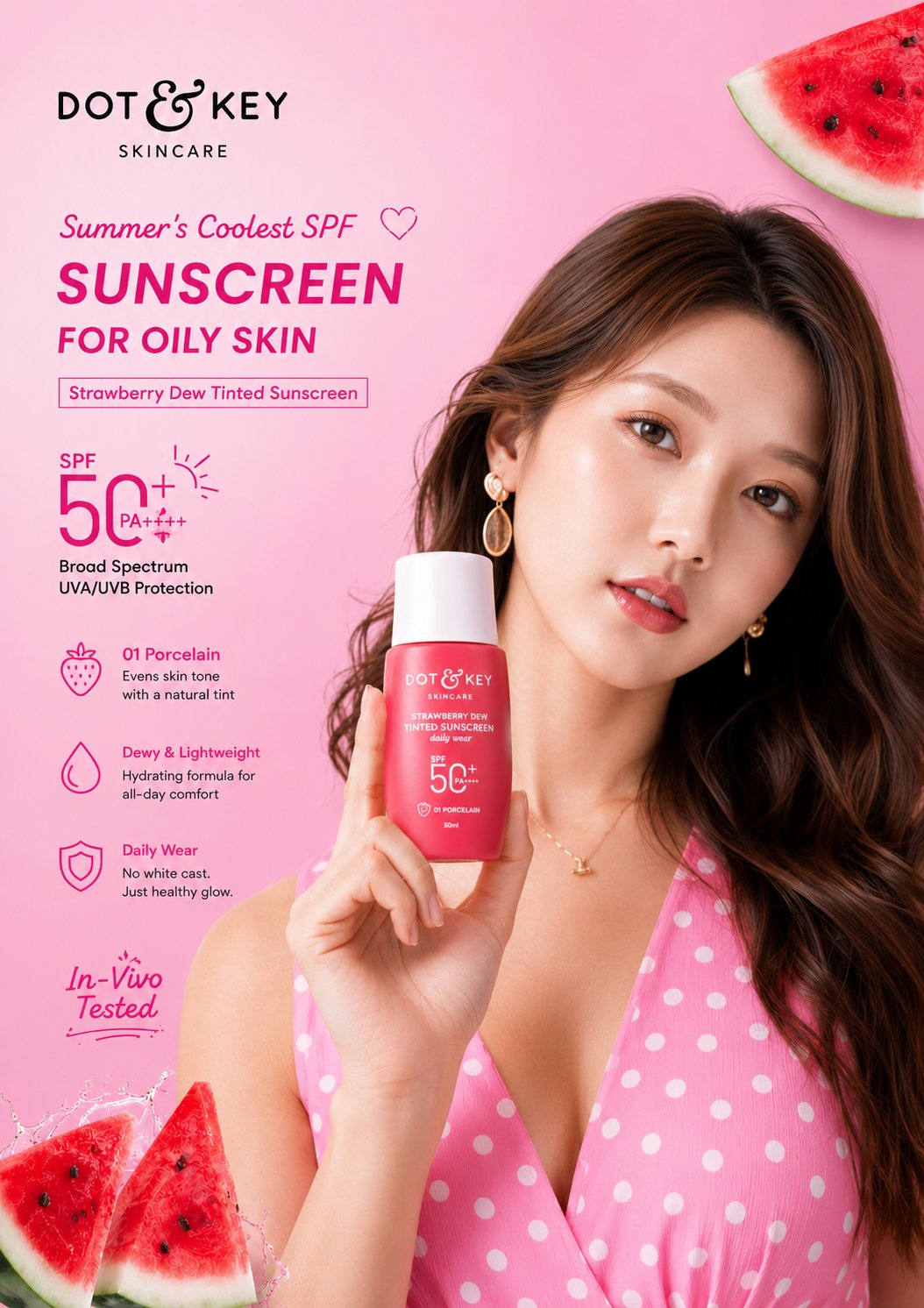 极简奢华韩系粉色防晒霜美妆海报 / Luxury Korean Sunscreen Beauty Poster，人像与摄影，人像、电影感、时尚，案例输出图 1