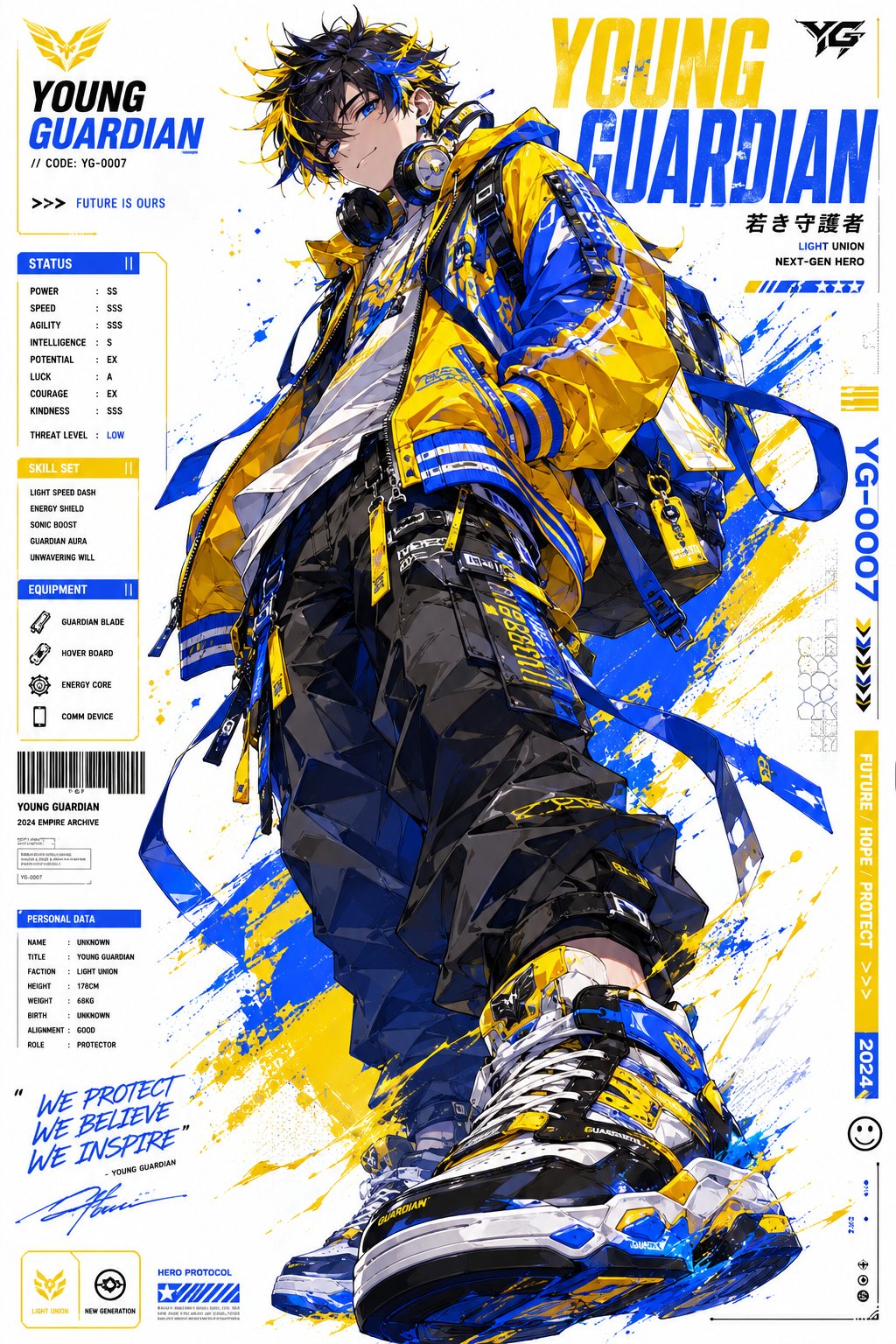 赛博朋克高街潮流动漫角色海报 / Futuristic Anime Character Cyberpunk Techwear Poster，UI 与社交媒体截图，电影感、时尚、海报，案例输出图 2