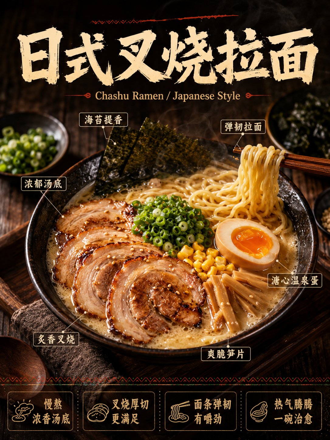 高完成度中文餐饮商业美食海报 / Chinese Commercial Food Poster Prompt，UI 与社交媒体截图，海报、UI、截图，案例输出图 1