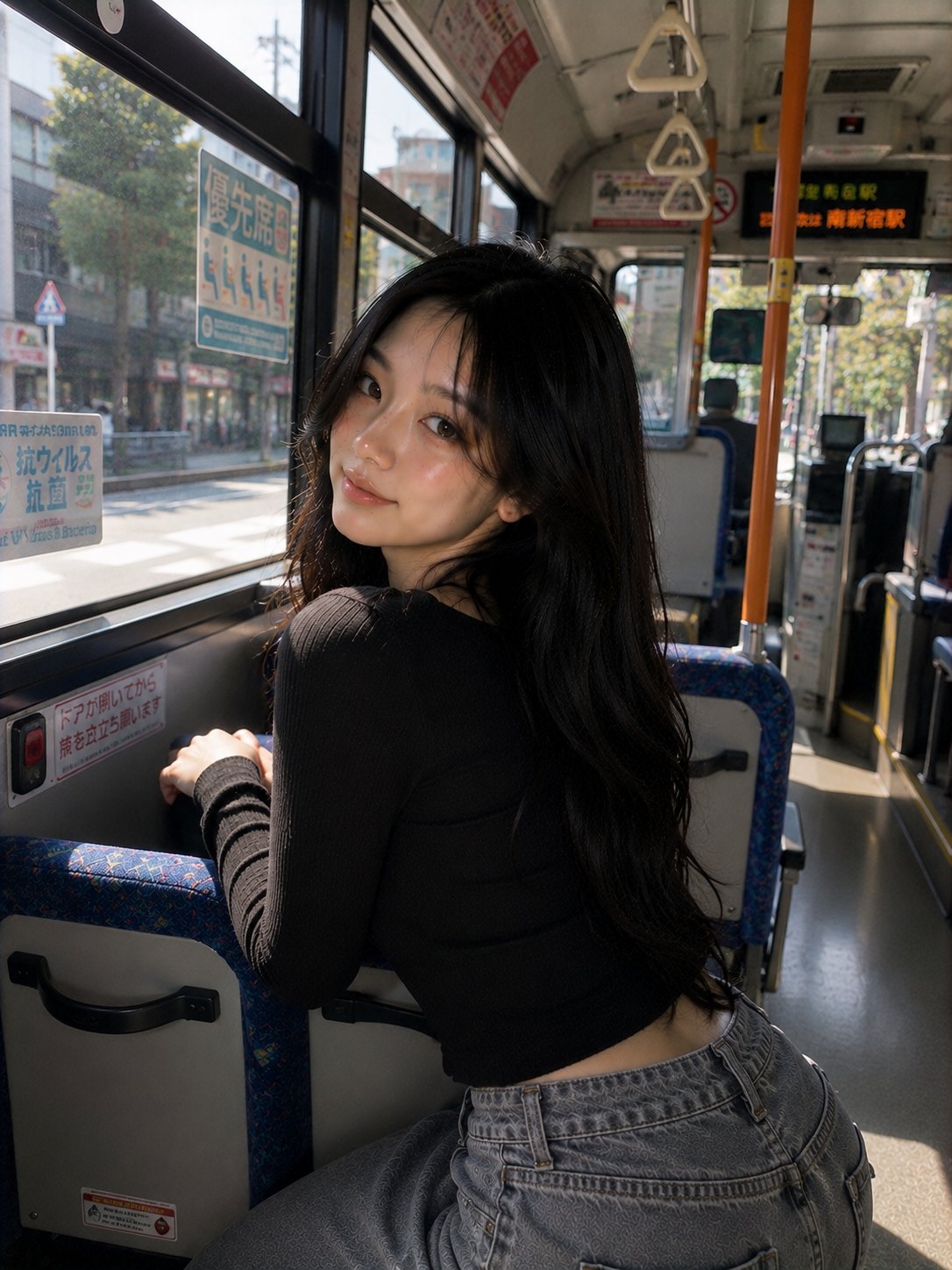韩国女孩日本公交车写实肖像 / Korean Girl Japanese Bus Realistic Portrait，人像与摄影，人像、电影感、时尚，案例输出图 2