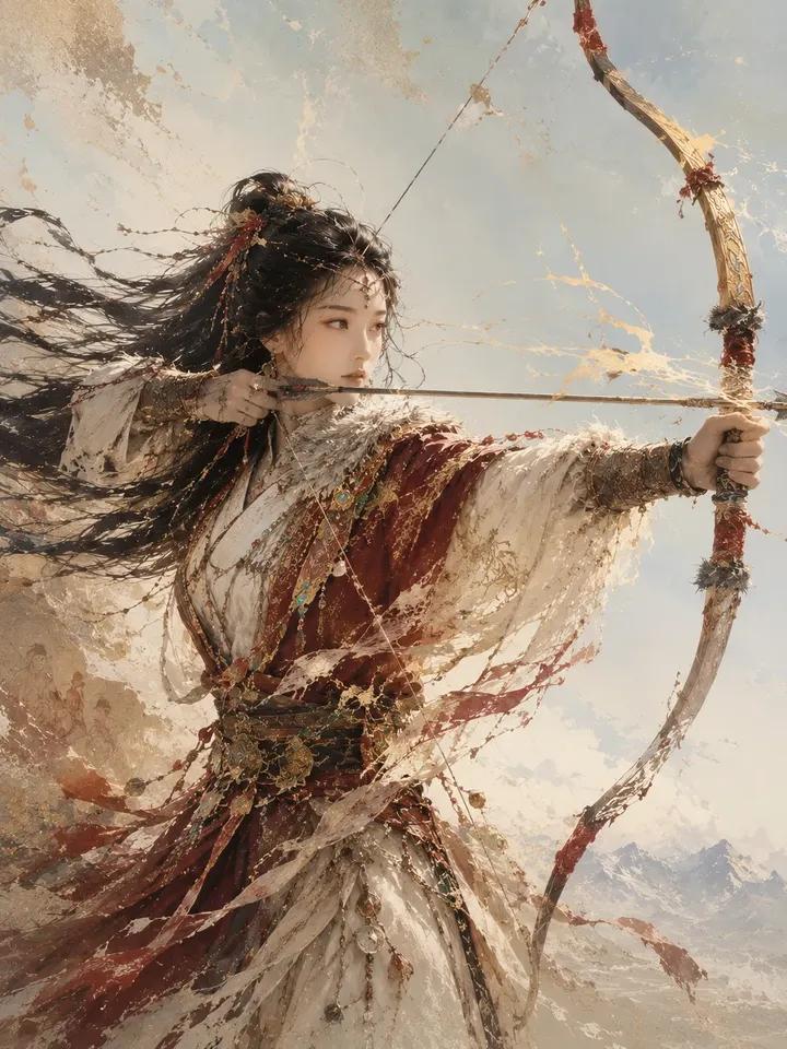 超细节空灵东亚公主韩服水彩肖像 / Ethereal East Asian Princess Hanbok Watercolor Fantasy，人像与摄影，人像、电影感、插画，案例输出图 2