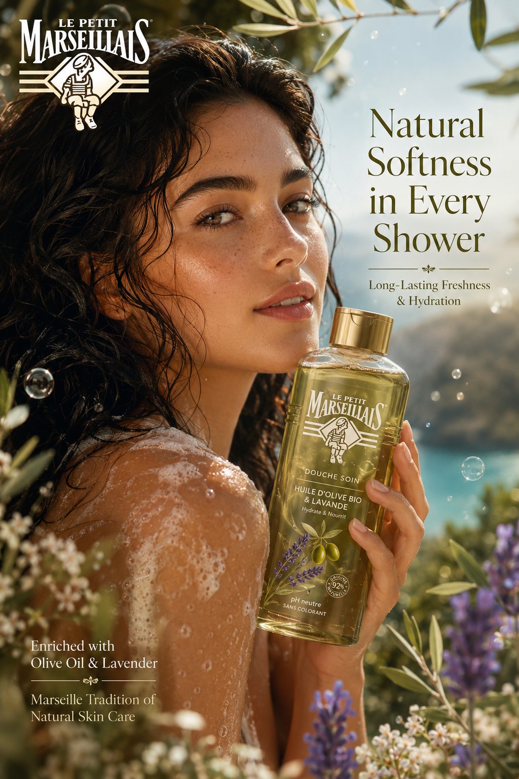 超写实紫兰沐浴露奢华美妆海报 / Ultra Luxury Purple Orchid Body Wash Ad，人像与摄影，人像、电影感、海报，案例输出图 2