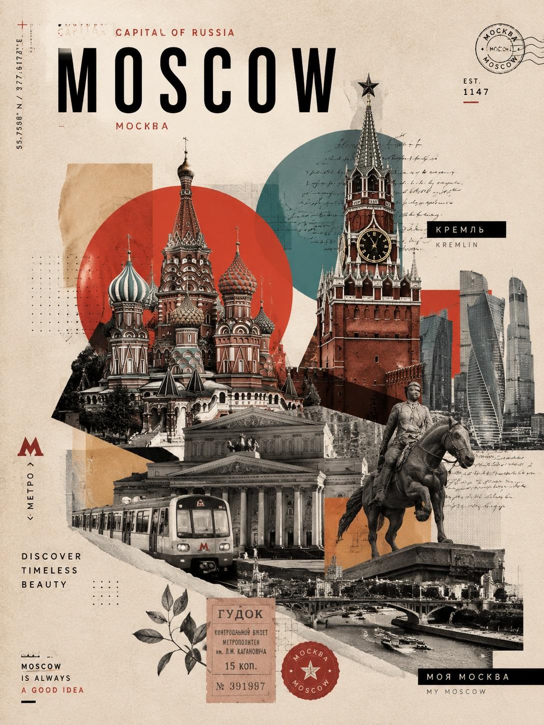 现代复古旅行拼贴海报 / Modern Vintage Travel Collage Poster，人像与摄影，人像、电影感、时尚，案例输出图 1