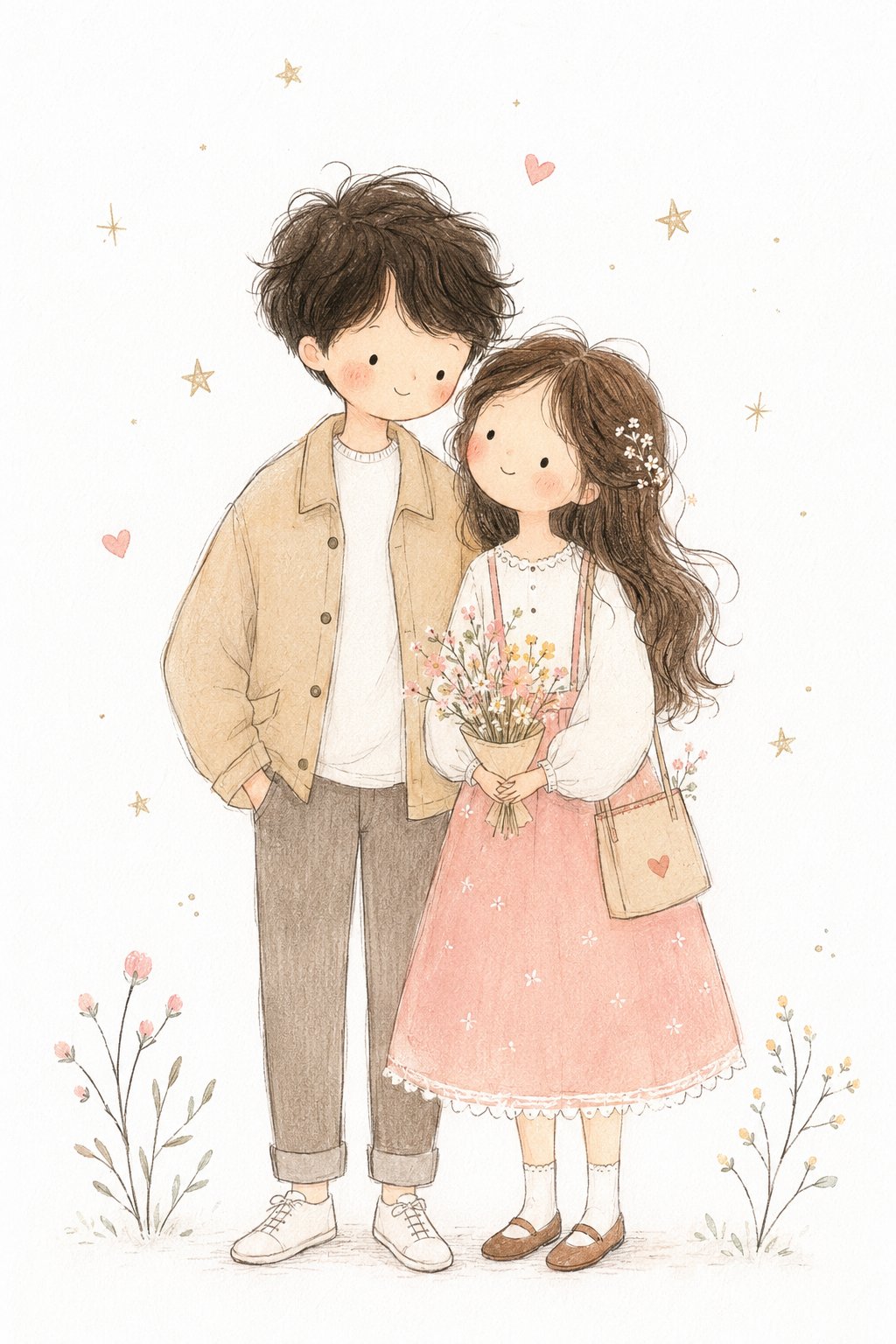 极简手绘唯美童话插画 / Minimalist Hand Drawn Childrens Illustration，角色设计，电影感、插画、角色，案例输出图 1