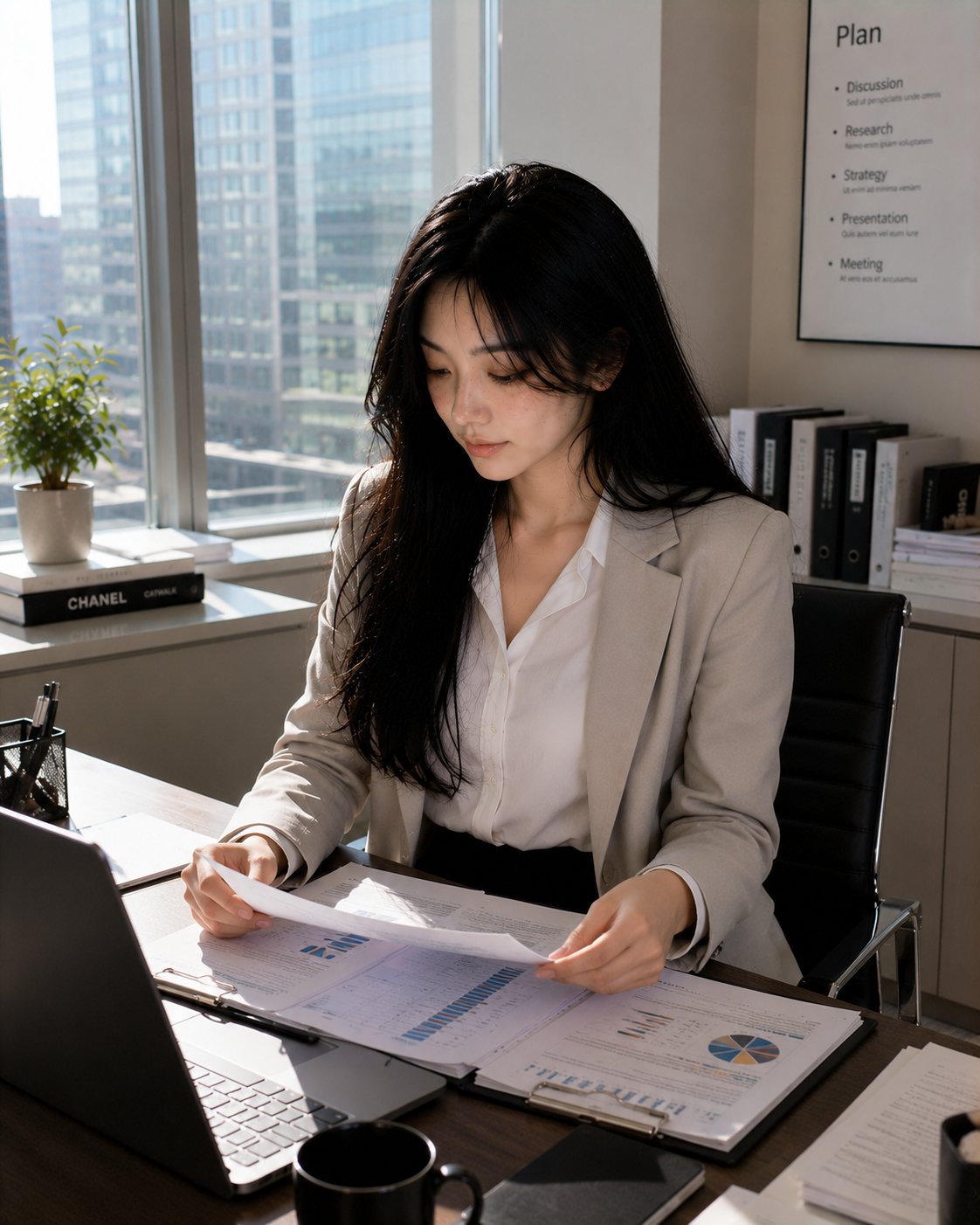 现代韩国职场女性写真 / Modern Korean Office Woman Portrait，人像与摄影，人像、电影感、时尚，案例输出图 2