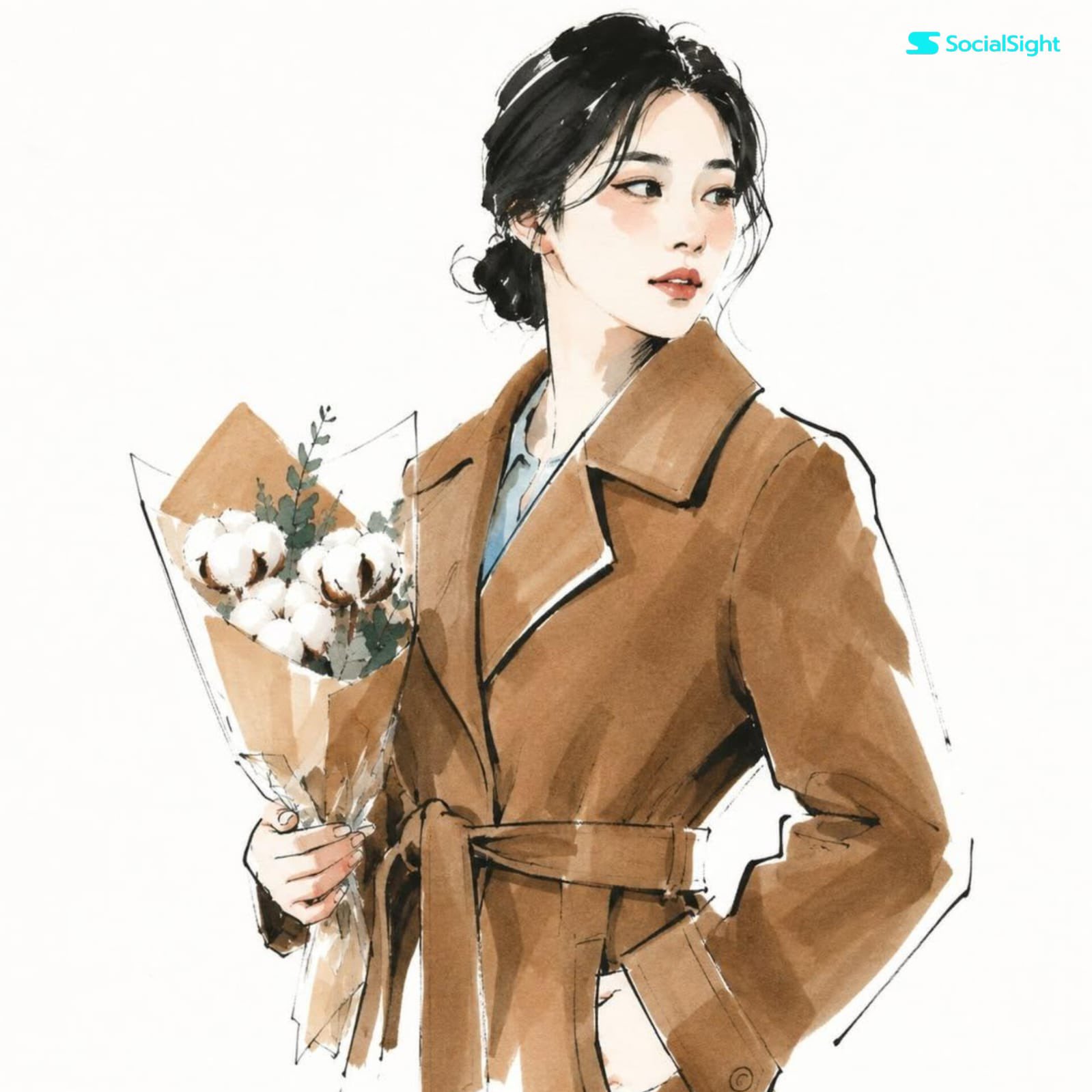高级时装手绘插画提示词 / High Fashion Editorial Illustration Prompt，人像与摄影，人像、时尚、插画，案例输出图 2