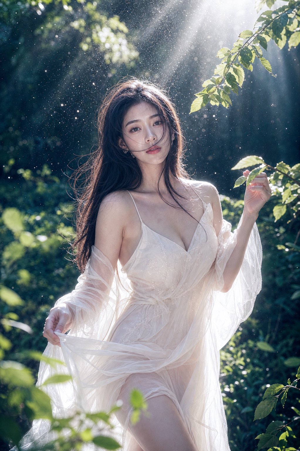 森林丁达尔光影夏日写真 / Forest Tyndall Light Summer Portrait,模型对比与社区,35mm、人像、电影感,案例输出图 1