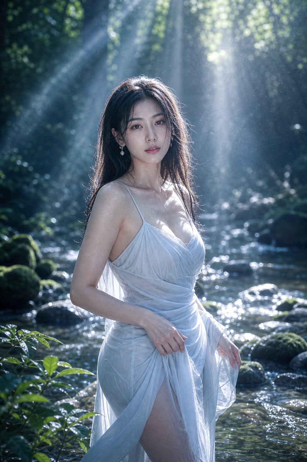 森林丁达尔光影夏日写真 / Forest Tyndall Light Summer Portrait，模型对比与社区，35mm、人像、电影感，案例输出图 2