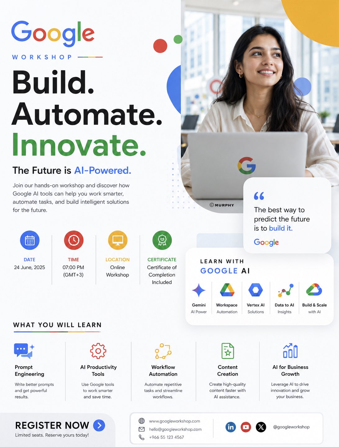 OpenAI工作坊高端海报设计指南 / Openai Workshop Premium Poster Design Prompt，UI 与社交媒体截图，霓虹、人像、电影感，案例输出图 1