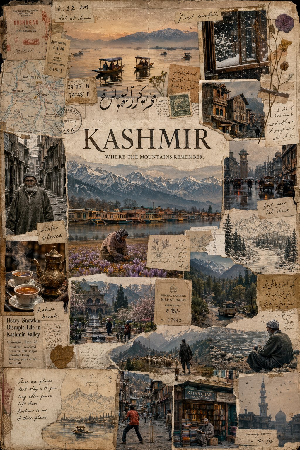 克什米尔电影感旅行拼贴海报 / Kashmir Cinematic Travel Collage Poster，人像与摄影，人像、电影感、时尚，案例输出图 1