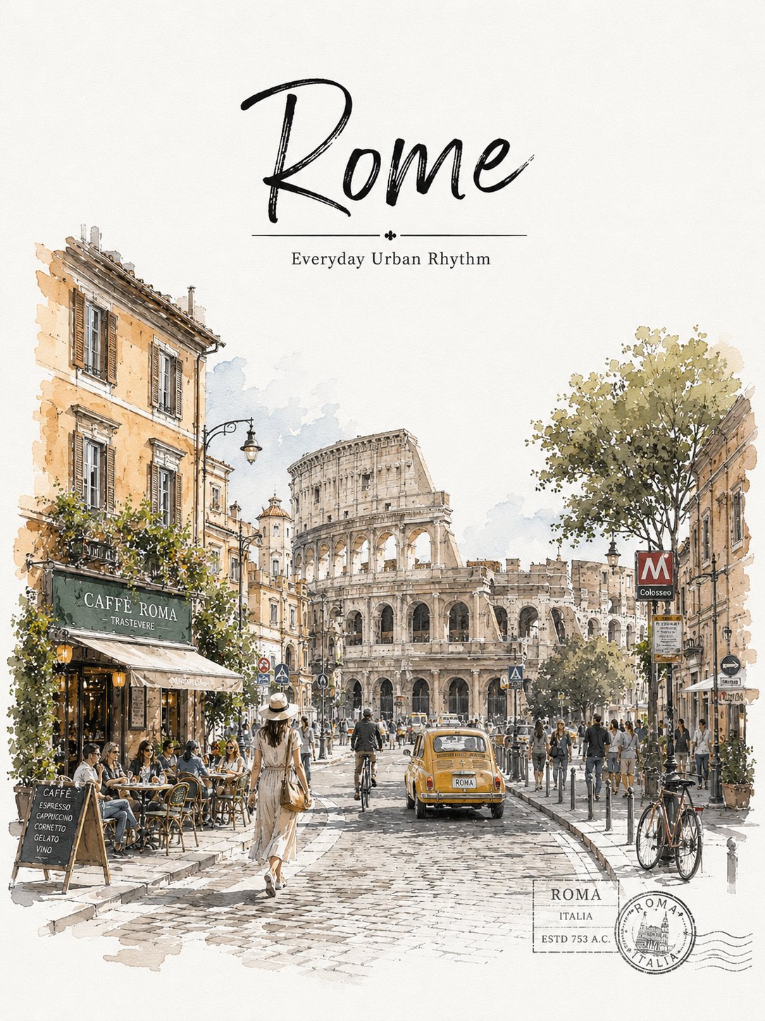 罗马水彩风旅行海报 / Rome Watercolor Travel Poster，海报与插画，海报、插画、城市视觉，案例输出图 1