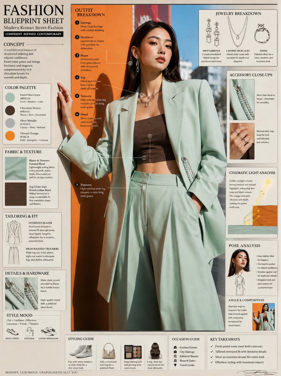 时尚蓝图时尚女性穿搭概念图 / Fashion Blueprint Stylish Woman Concept，人像与摄影，人像、电影感、时尚，案例输出图 1