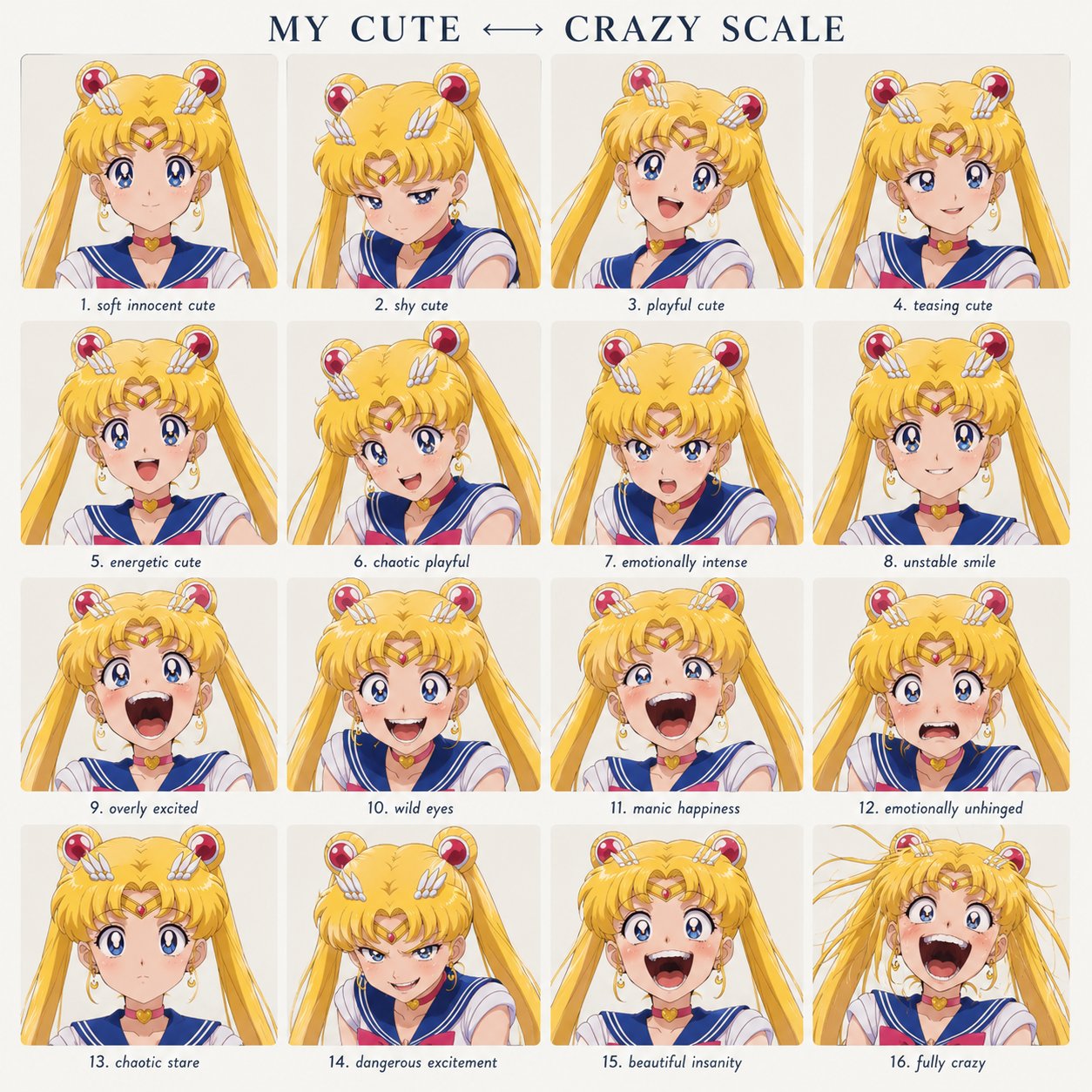 魔法少女可爱疯狂表情图 / Magical Girl Cute Crazy Expression Sheet，角色设计，海报、角色、二次元，案例输出图 1
