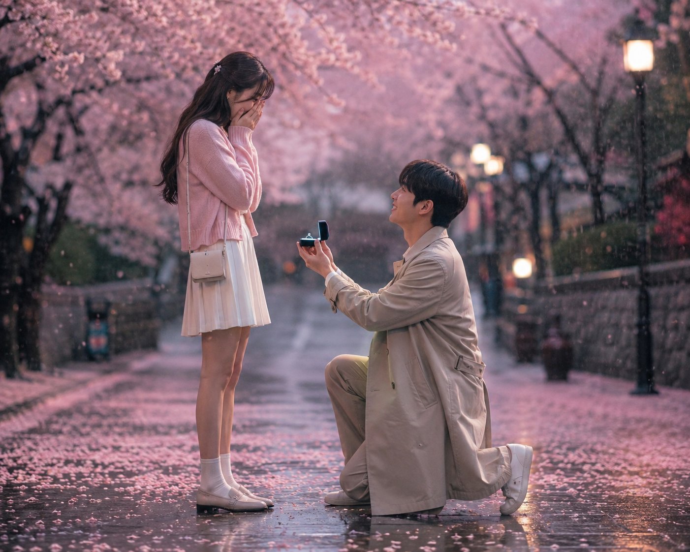 樱花树下唯美韩剧风求婚 / Romantic Korean Cherry Blossom Proposal，人像与摄影，人像、电影感、人像与摄影，案例输出图 1