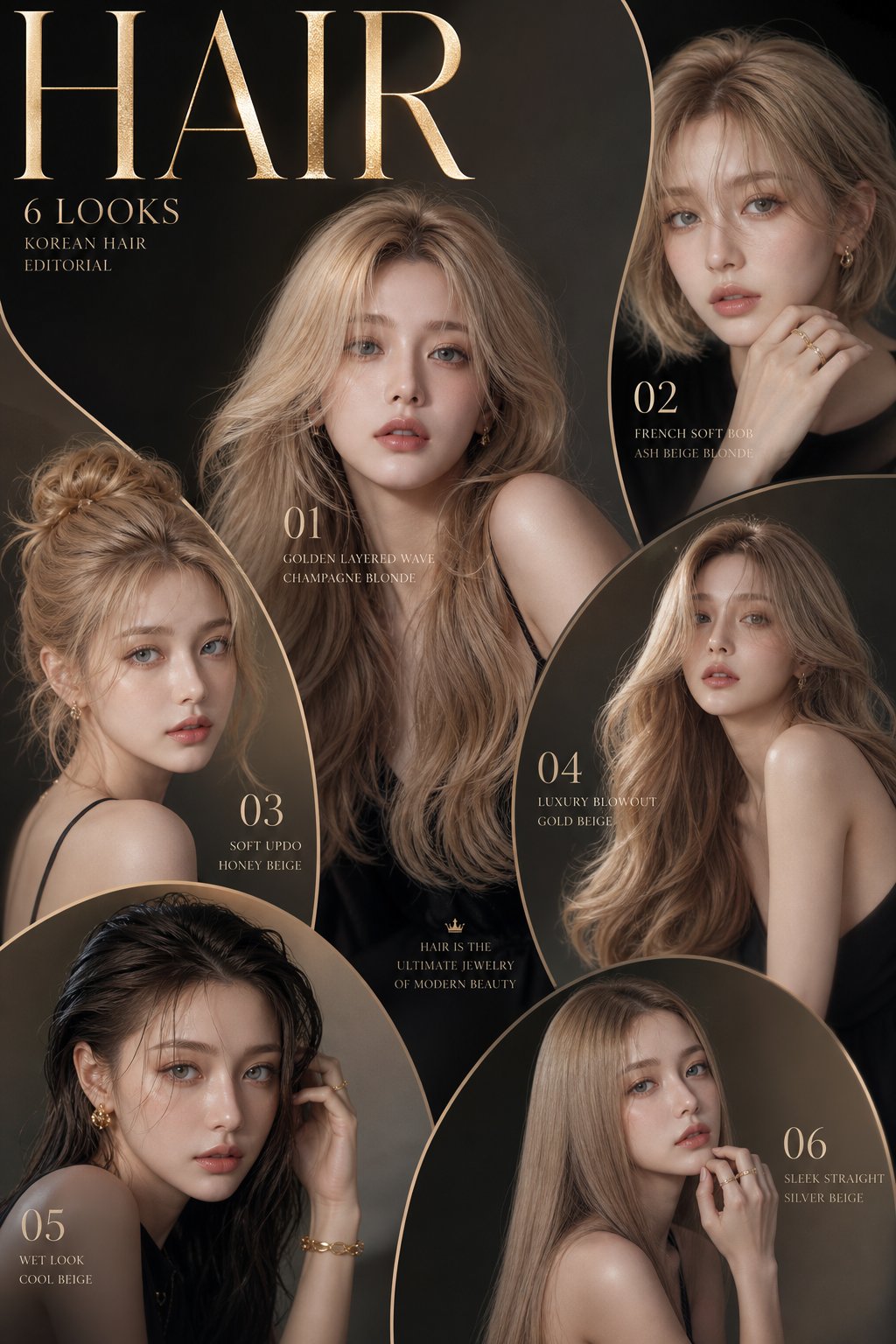 高级定制发型时尚海报 / Luxury Hair Editorial Campaign Poster，角色设计，35mm、人像、电影感，案例输出图 2