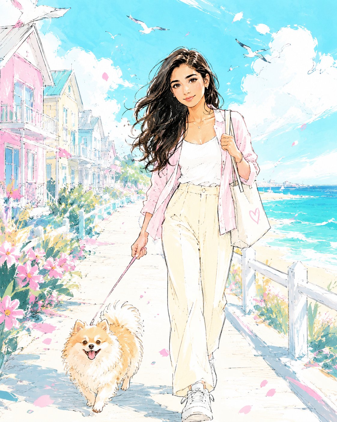 海滨漫步动漫速写 / Anime Sketch Seaside Stroll,角色设计,角色、二次元、角色设计,案例输出图 1
