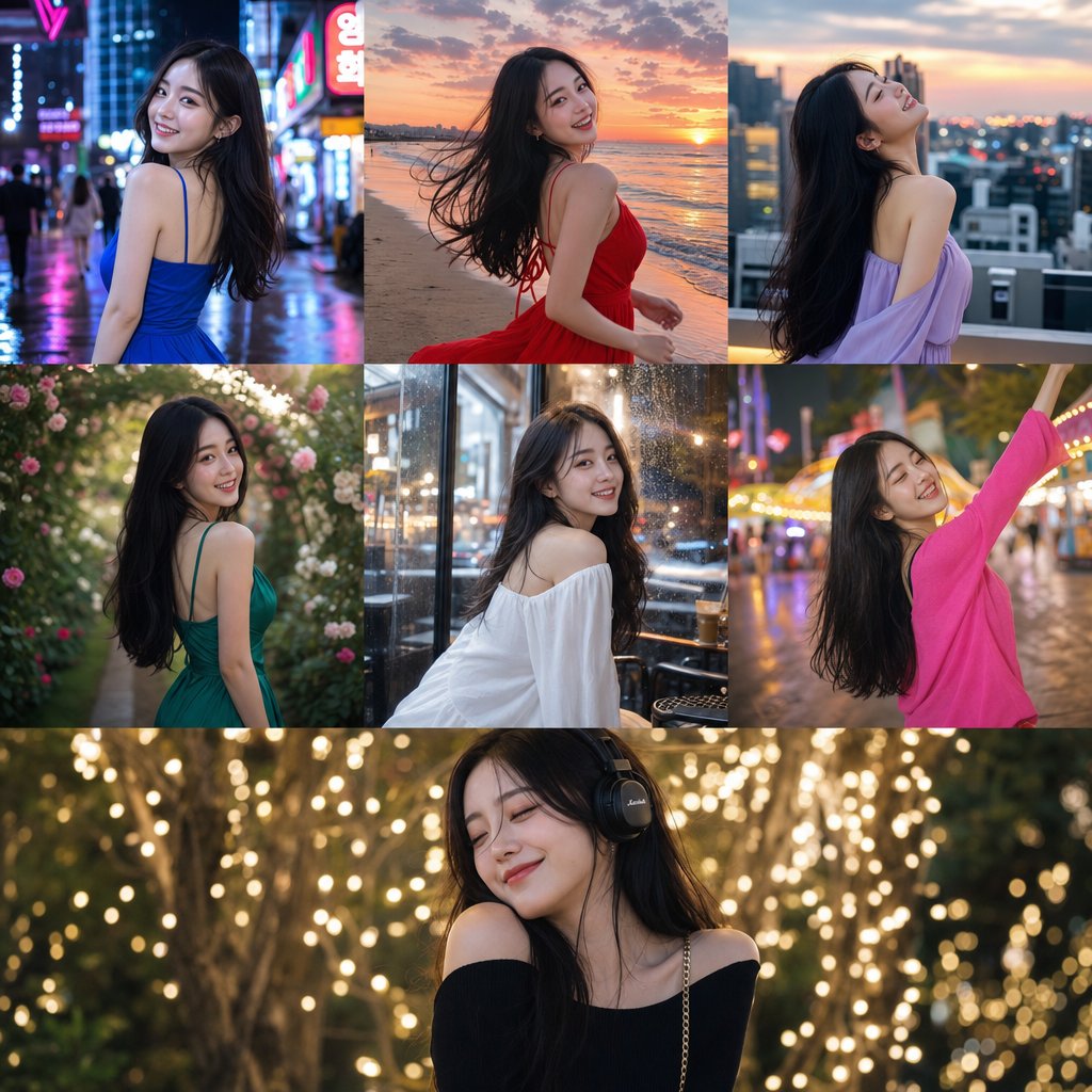 电影感韩国少女写真AI提示词 / Cinematic Korean Girl Lifestyle Prompt,人像与摄影,霓虹、人像、电影感,案例输出图 1
