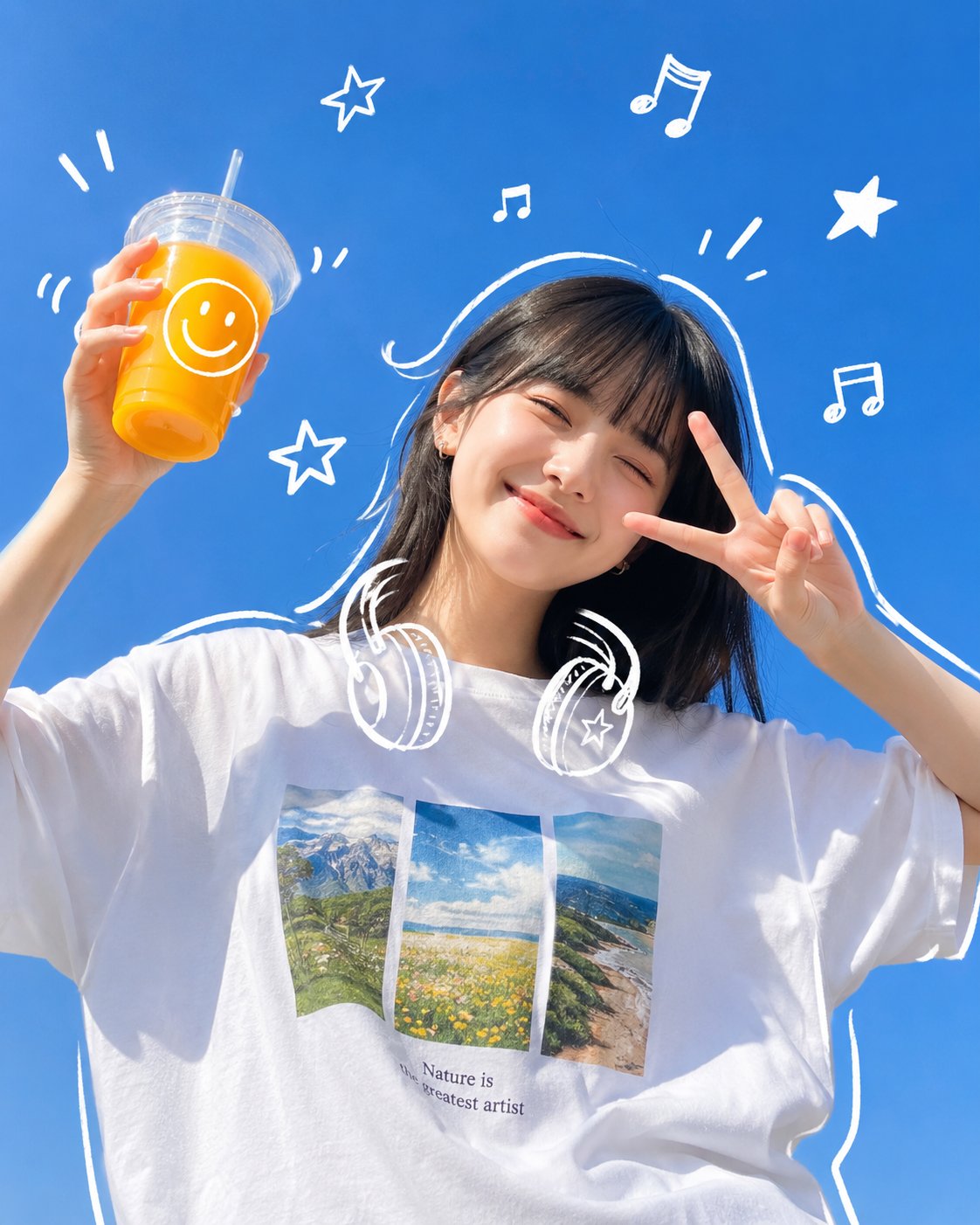 活力波普风涂鸦女孩与橙汁 / Vibrant Pop Art Girl With Doodle Orange Juice，海报与插画，海报、插画、海报与插画，案例输出图 1