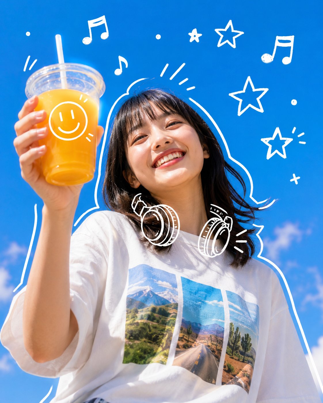 活力波普风涂鸦女孩与橙汁 / Vibrant Pop Art Girl With Doodle Orange Juice，海报与插画，海报、插画、海报与插画，案例输出图 2