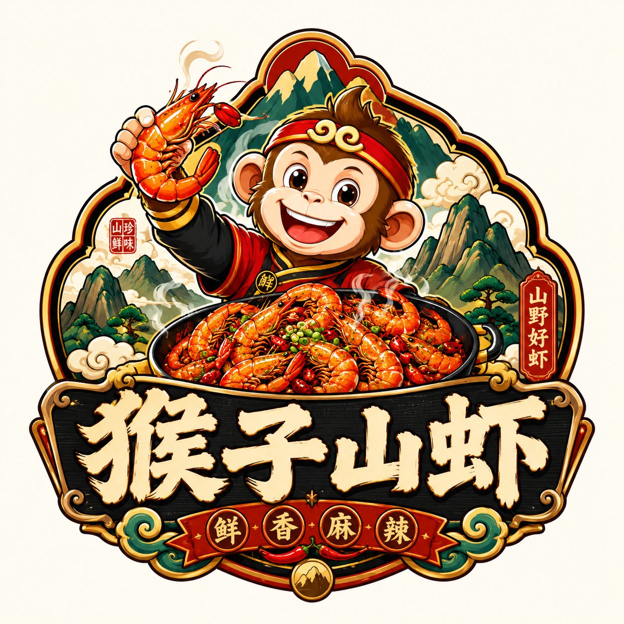 国潮风高级餐饮徽章Logo设计 / Guochao Style Catering Badge Logo Design，角色设计，人像、插画、角色，案例输出图 1