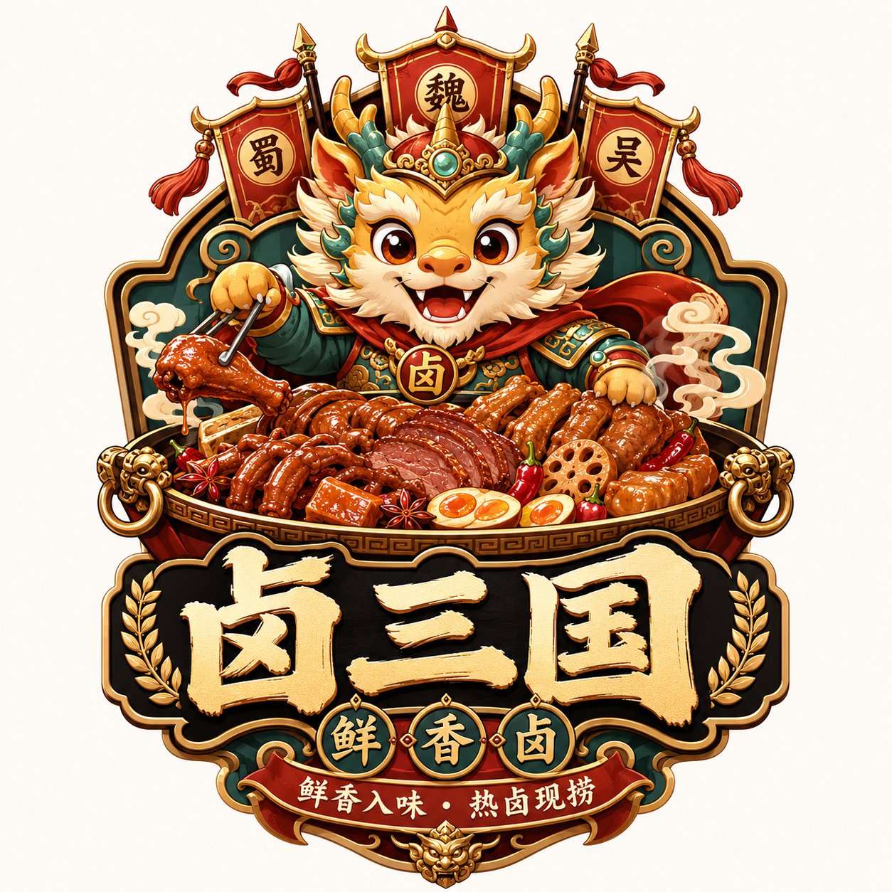 国潮风高级餐饮徽章Logo设计 / Guochao Style Catering Badge Logo Design，角色设计，人像、插画、角色，案例输出图 2
