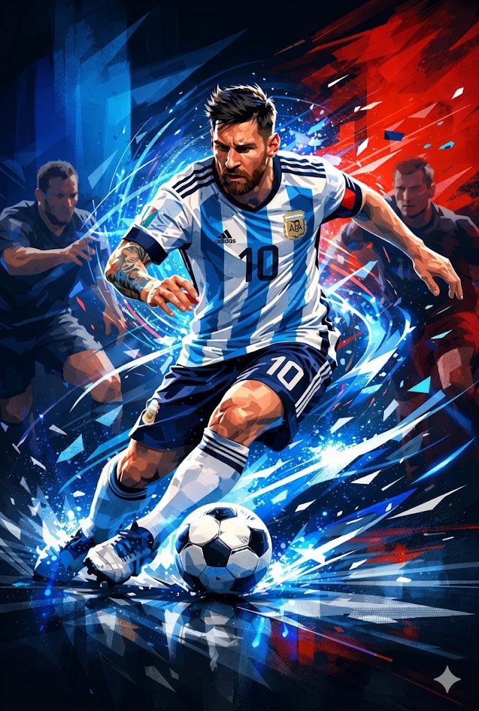梅西阿根廷球衣动态能量数字艺术 / Lionel Messi Argentina Energy Digital Art，海报与插画，海报、插画、海报与插画，案例输出图 1