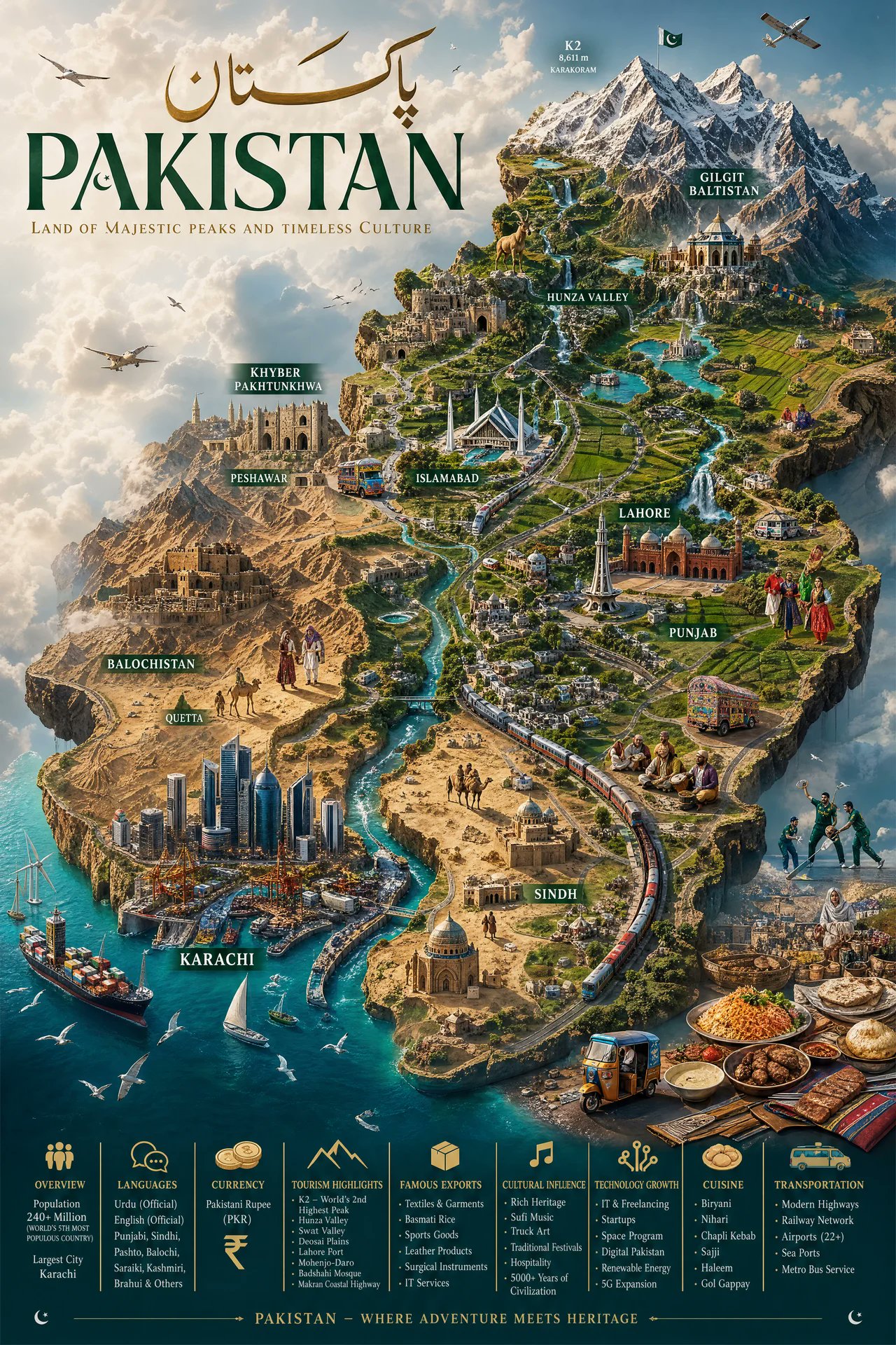 巴基斯坦超写实奢华旅游微缩地图海报 / Pakistan Cinematic Miniature Floating Island Map Travel Poster,人像与摄影,人像、电影感、时尚,案例输出图 1