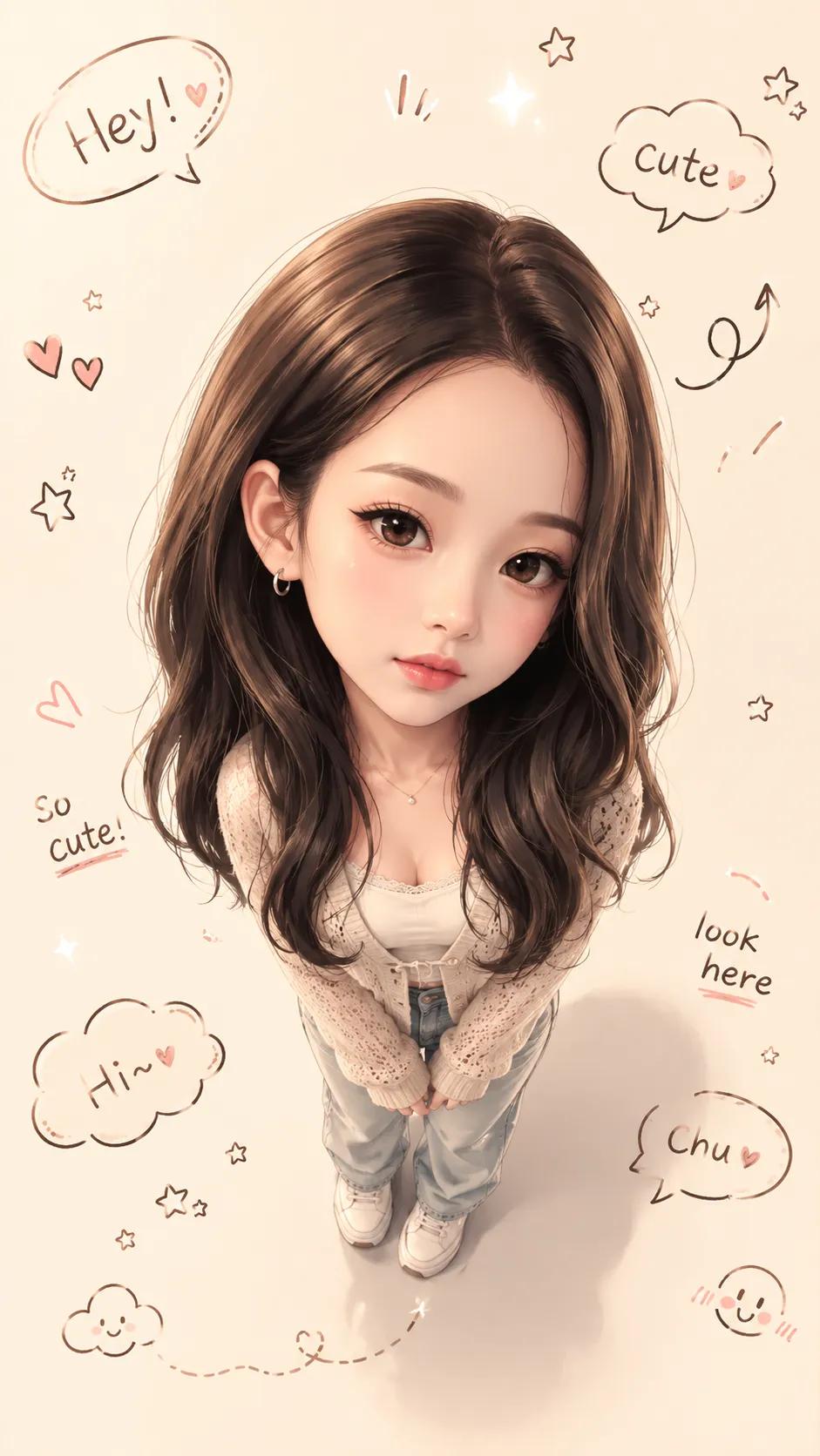 可爱半写实Q版大头贴插画提示词 / Cute Semi Realistic Chibi Caricature Prompt，角色设计，人像、插画、角色，案例输出图 2