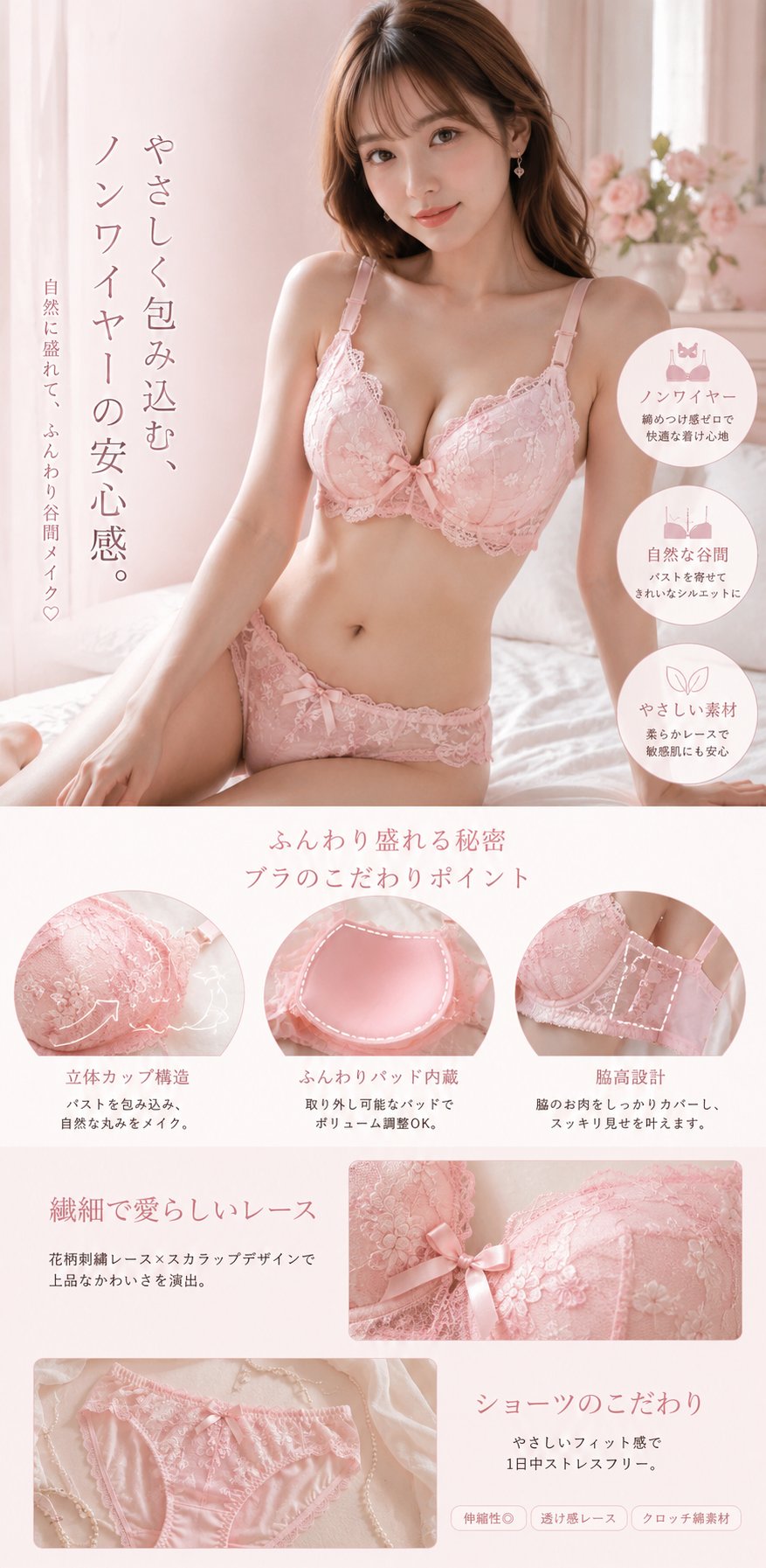 日系高级感极简奢华蕾丝内衣详情页 / Luxury Japanese Lingerie Ecommerce Detail Page，人像与摄影，人像、电影感、时尚，案例输出图 2