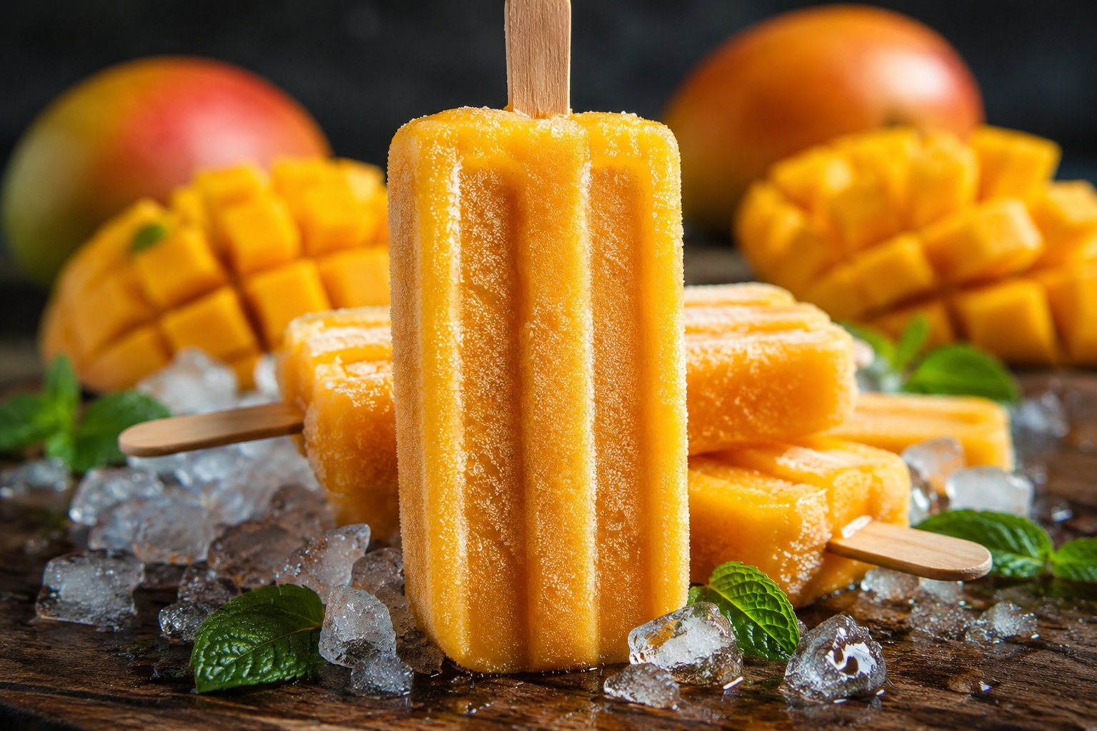 极致奢华电影感手工芒果雪糕美食摄影 / Ultra Premium Cinematic Mango Popsicles Food Photography，人像与摄影，人像、电影感、时尚，案例输出图 1