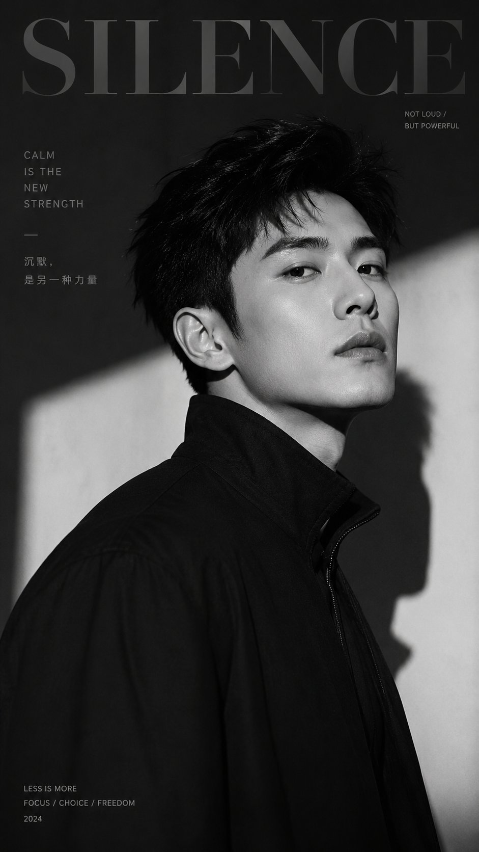 高级男性魅力商业视觉人像大片 / High End Masculine Visual Portrait Prompt，角色设计，霓虹、人像、电影感，案例输出图 1