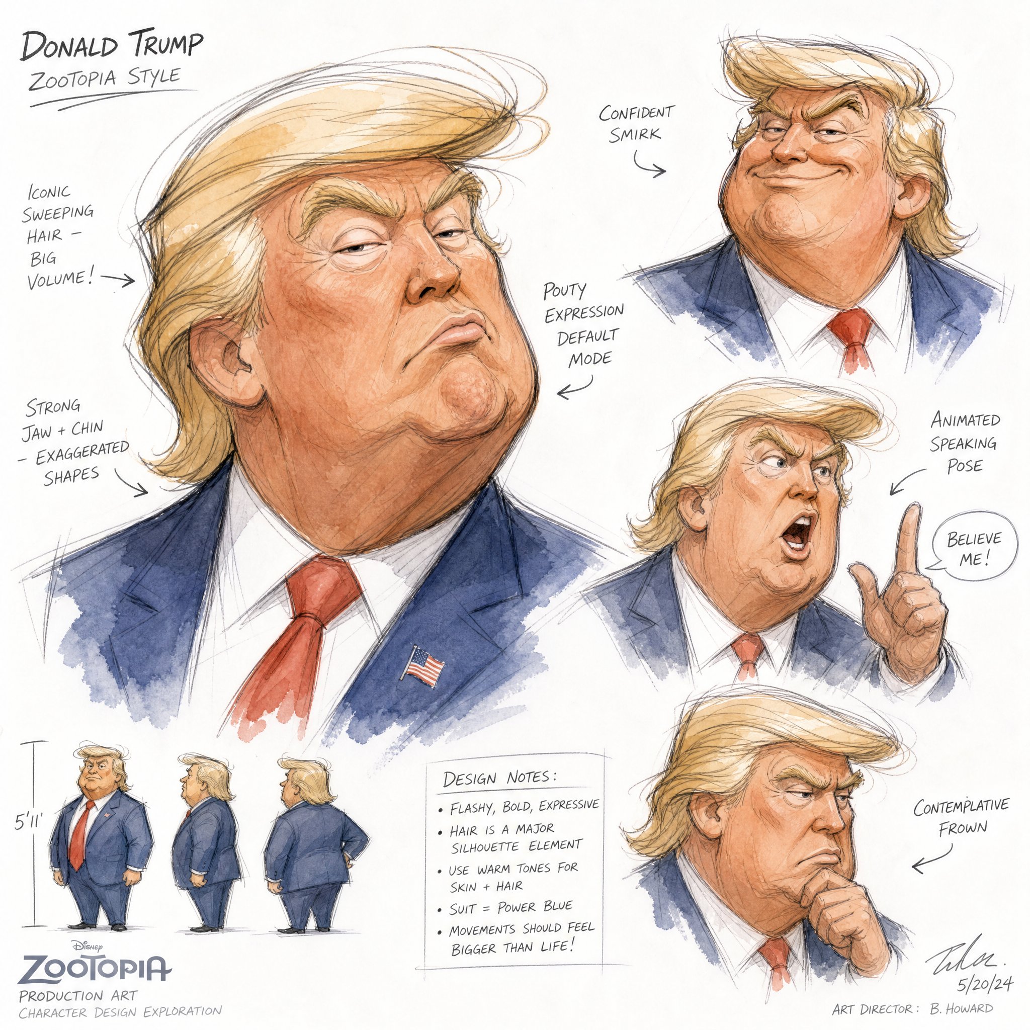 皮克斯迪士尼风格角色设计草图 / Pixar Disney Character Design Concept Sketch，角色设计，人像、角色、水彩，案例输出图 1