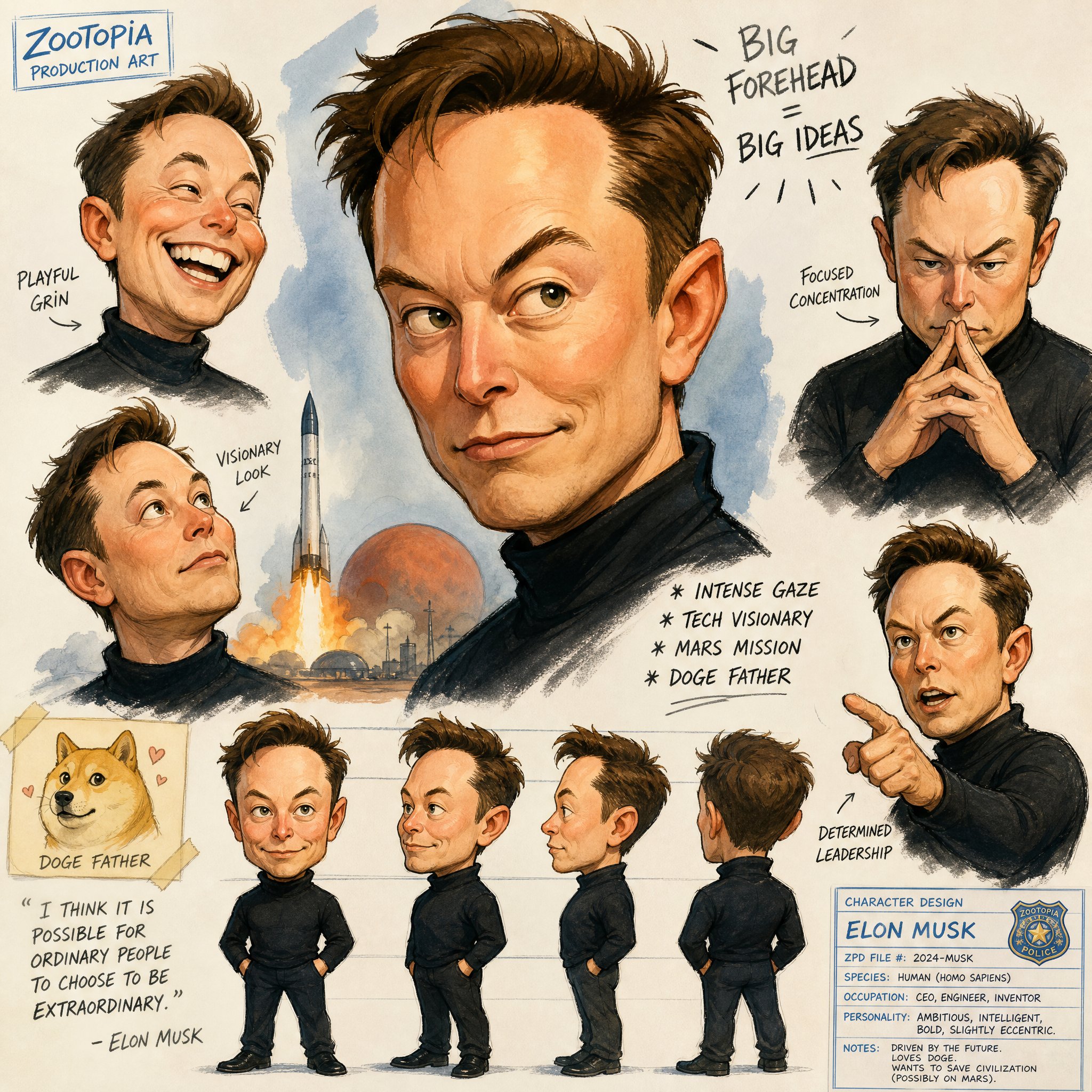皮克斯迪士尼风格角色设计草图 / Pixar Disney Character Design Concept Sketch，角色设计，人像、角色、水彩，案例输出图 2