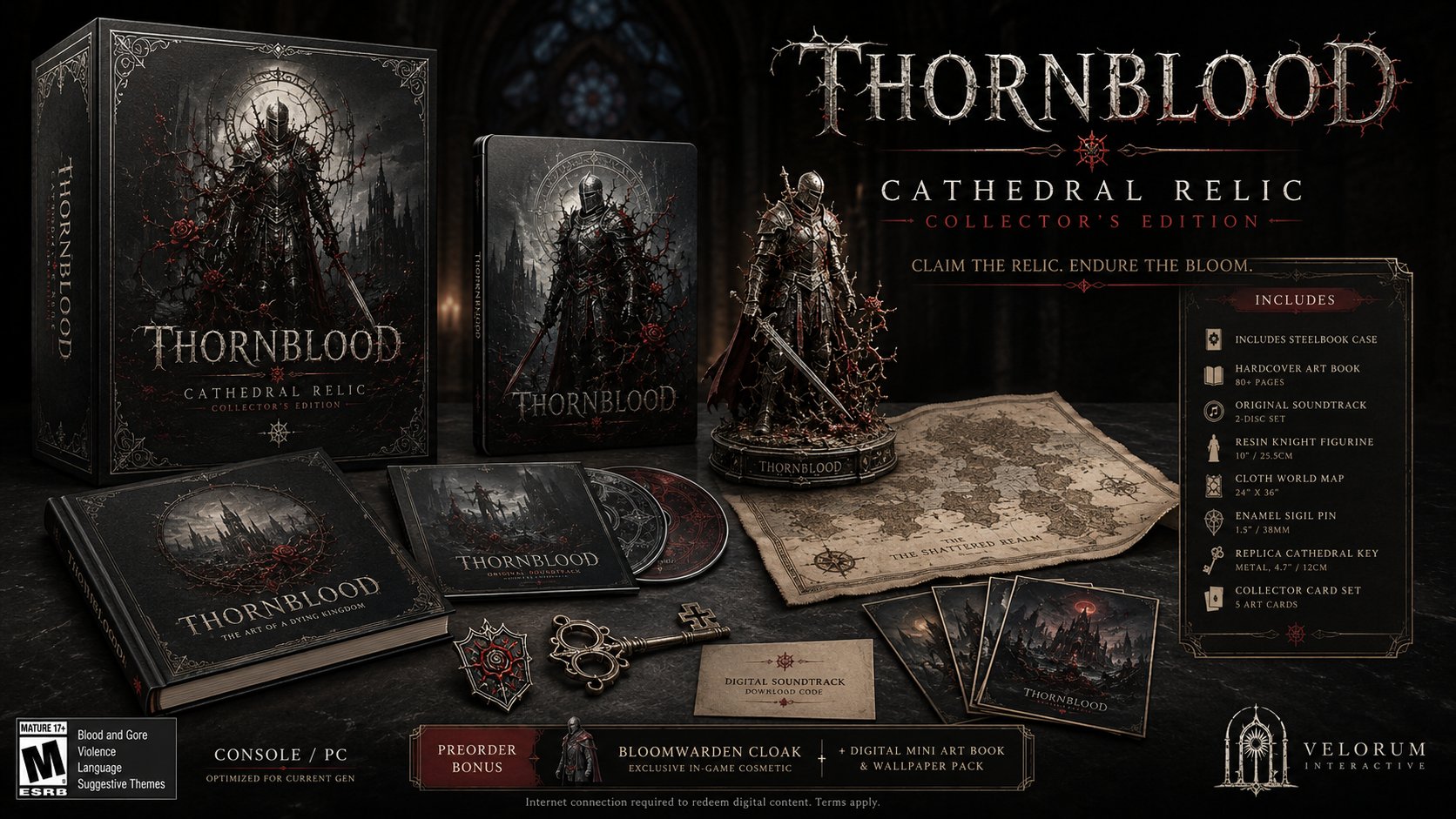 虚拟游戏典藏版礼盒视觉设计 / Collector Edition Game Box Set Prompt Template,角色设计,电影感、角色、二次元,案例输出图 1