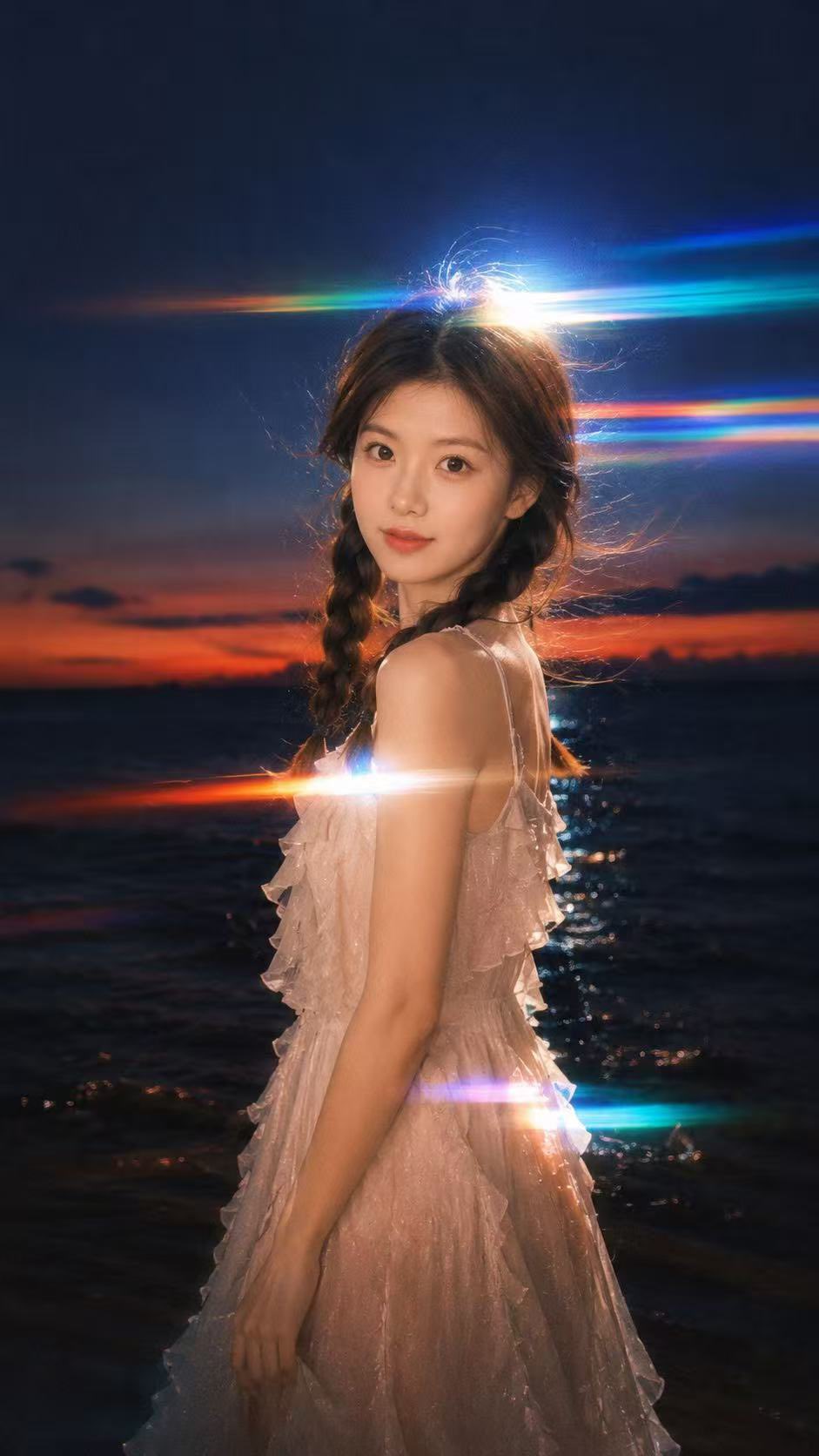 梦幻彩虹光漏电影感夜晚人像 / Cinematic Night Portrait Rainbow Light Leaks，角色设计，35mm、人像、电影感，案例输出图 1