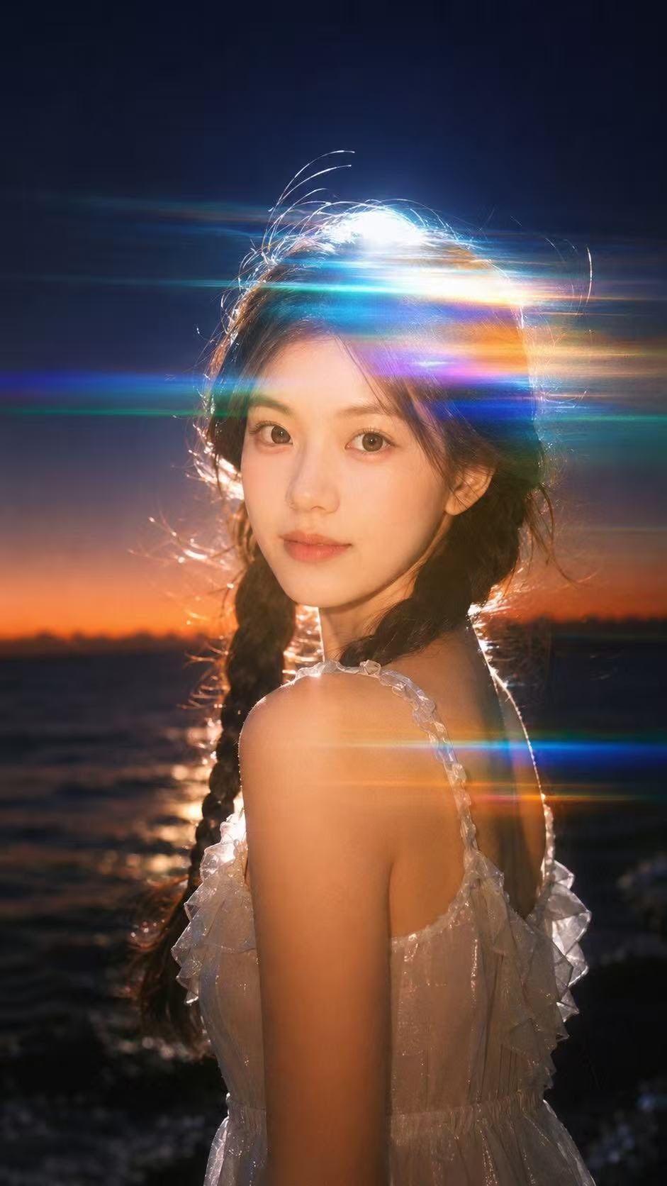 梦幻彩虹光漏电影感夜晚人像 / Cinematic Night Portrait Rainbow Light Leaks，角色设计，35mm、人像、电影感，案例输出图 2