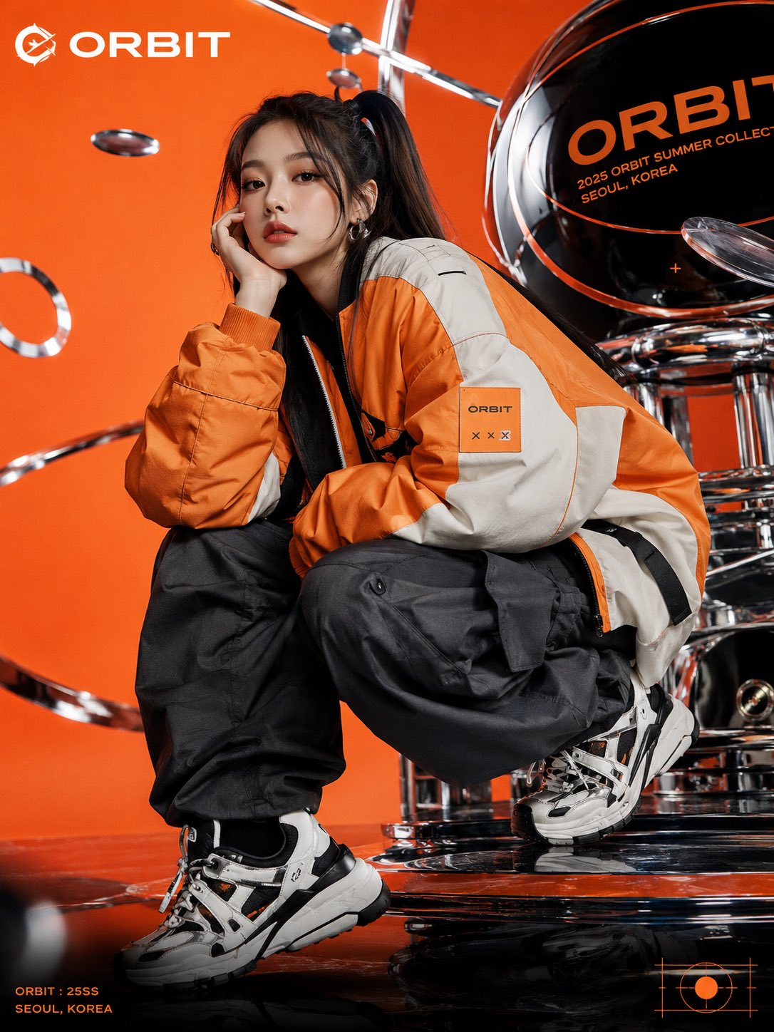 韩系街头潮流服饰时尚写真 / Korean Streetwear Fashion Orbit Campaign Anime Portrait，角色设计，人像、电影感、时尚，案例输出图 1