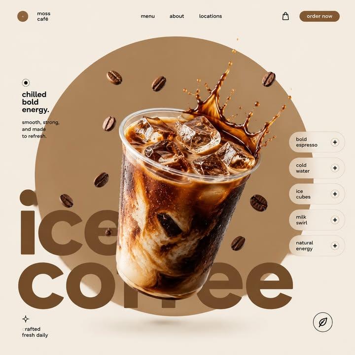 抹茶拿铁极简主义高级食品广告海报设计 / Matcha Latte Modern Minimalist Food Advertising Design，UI 与社交媒体截图，电影感、时尚、海报，案例输出图 1