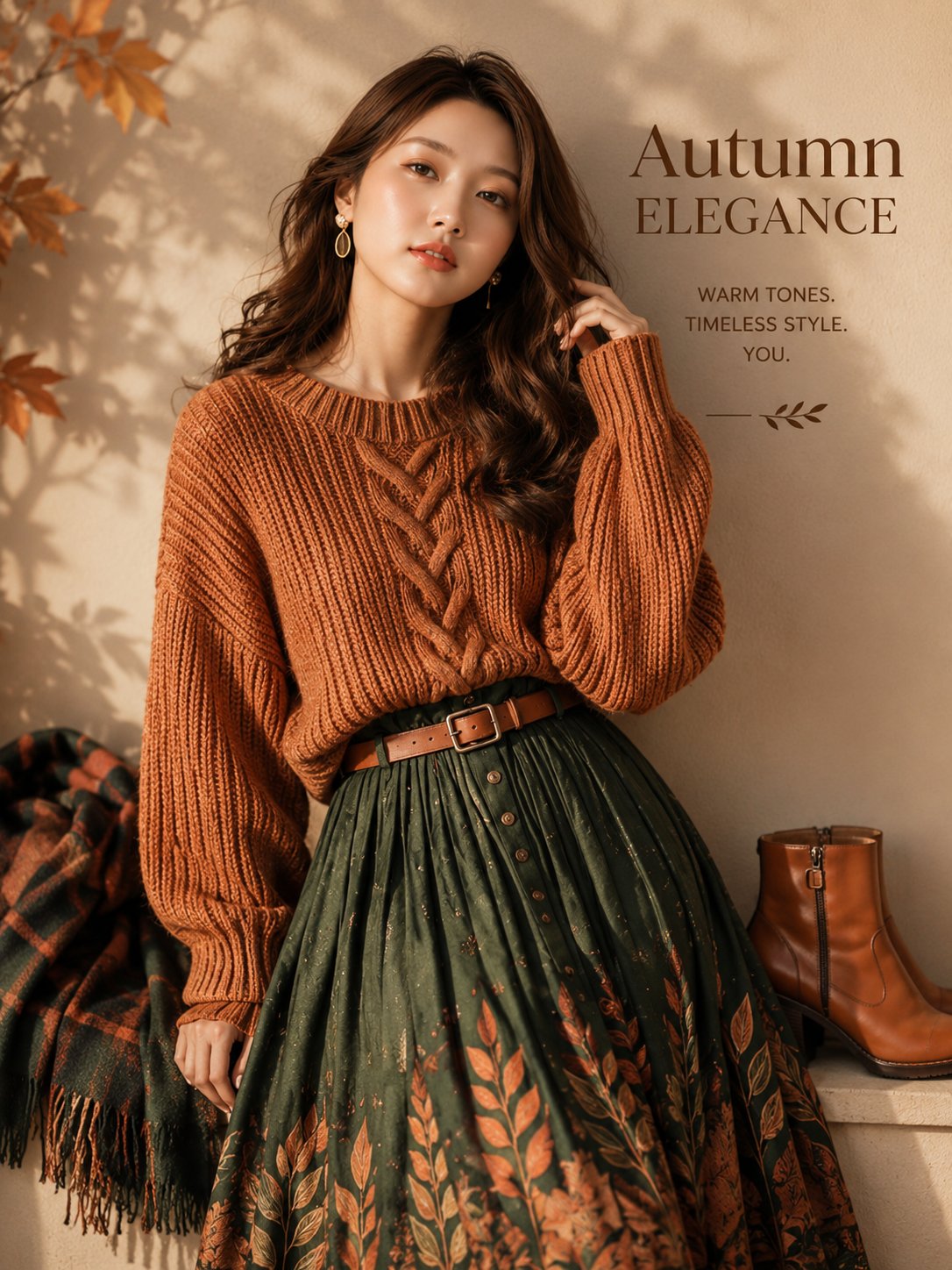 秋季时尚杂志大片东亚女性室内写真 / Ultra Realistic Autumn Fashion Editorial East Asian Woman，人像与摄影，人像、电影感、时尚，案例输出图 1